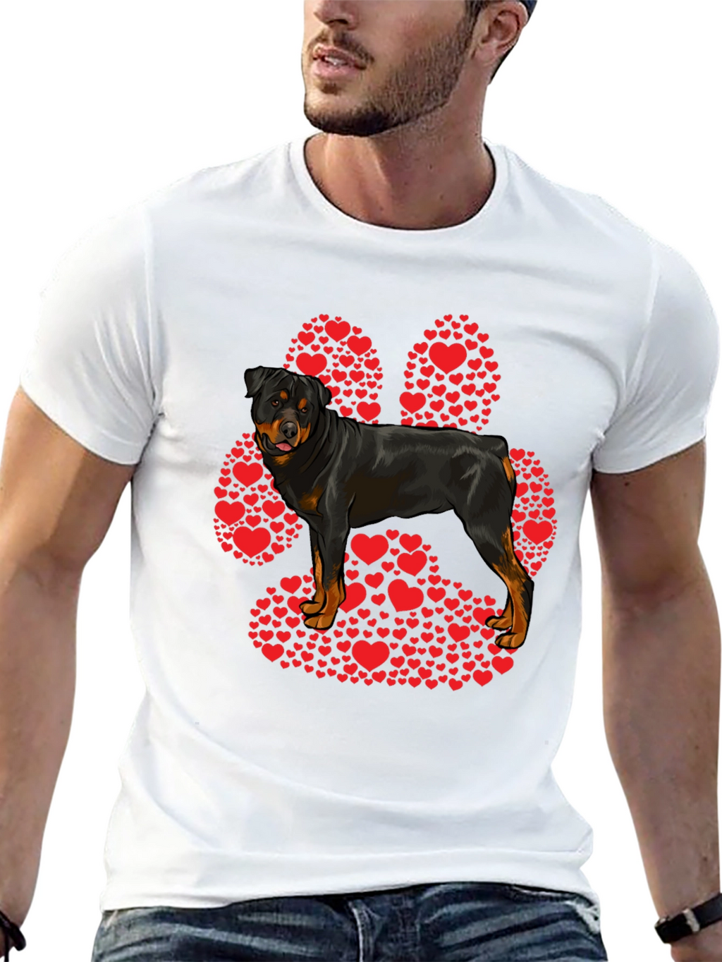 Rottweiler Paw Print Heart T-Shirt - Dog Lover Tee