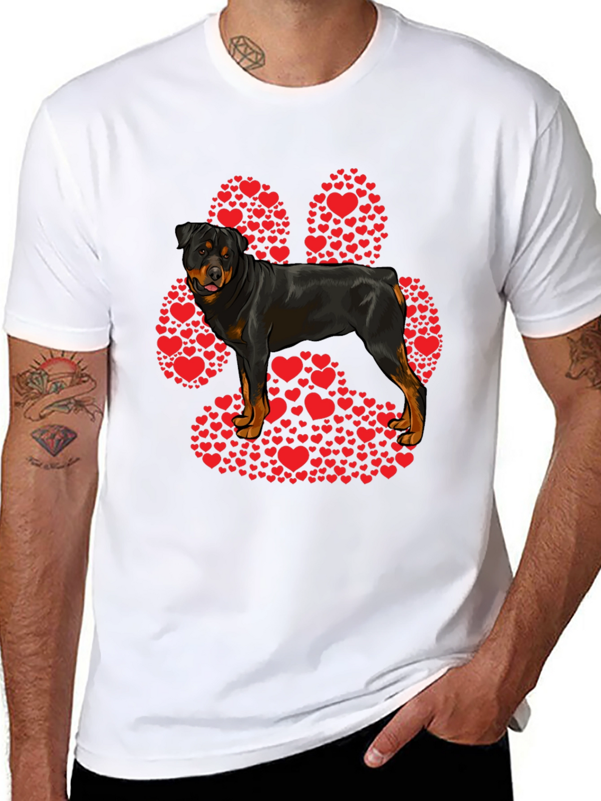 Rottweiler Paw Print Heart T-Shirt - Dog Lover Tee