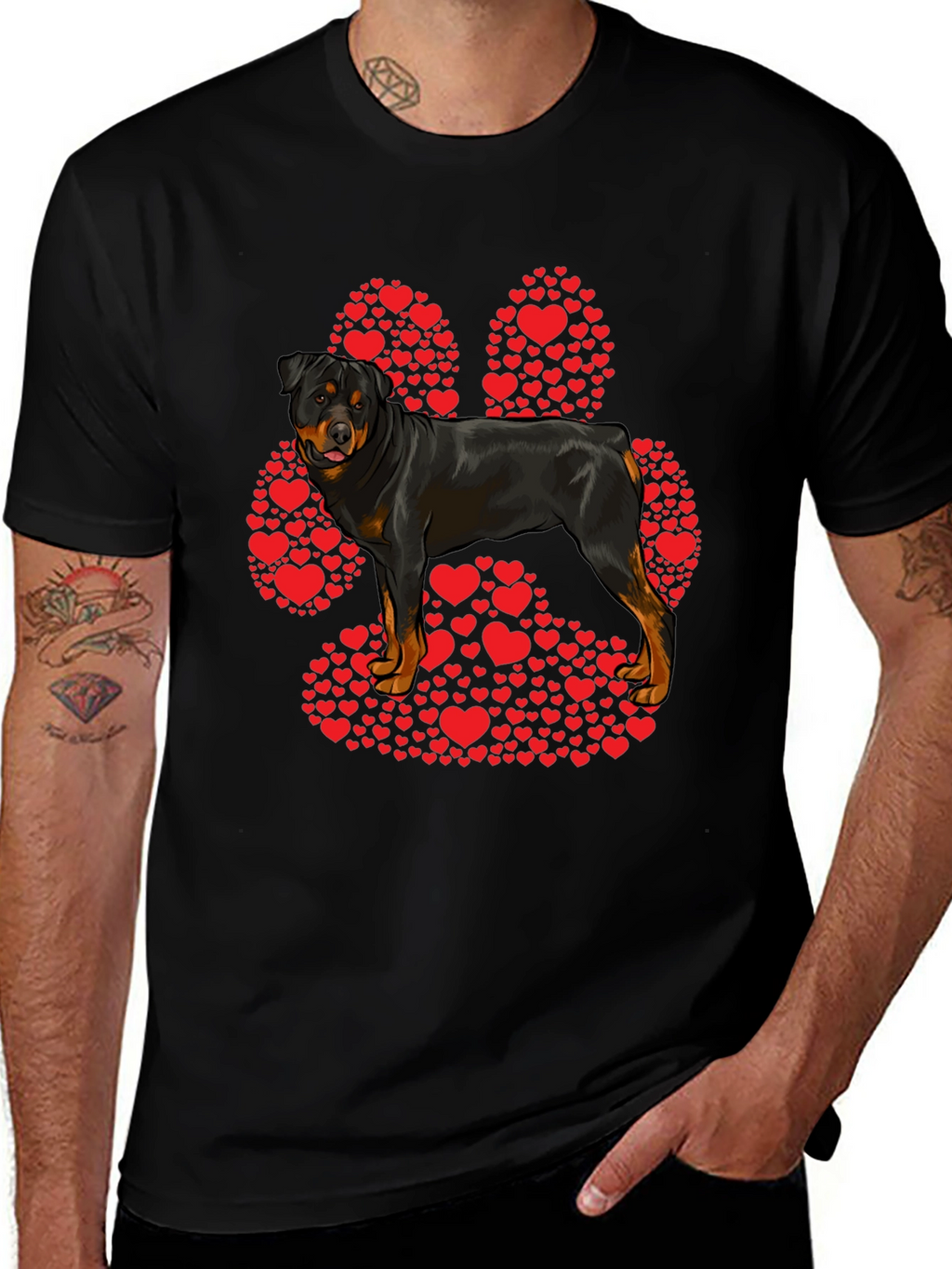 Rottweiler Paw Print Heart T-Shirt - Dog Lover Tee