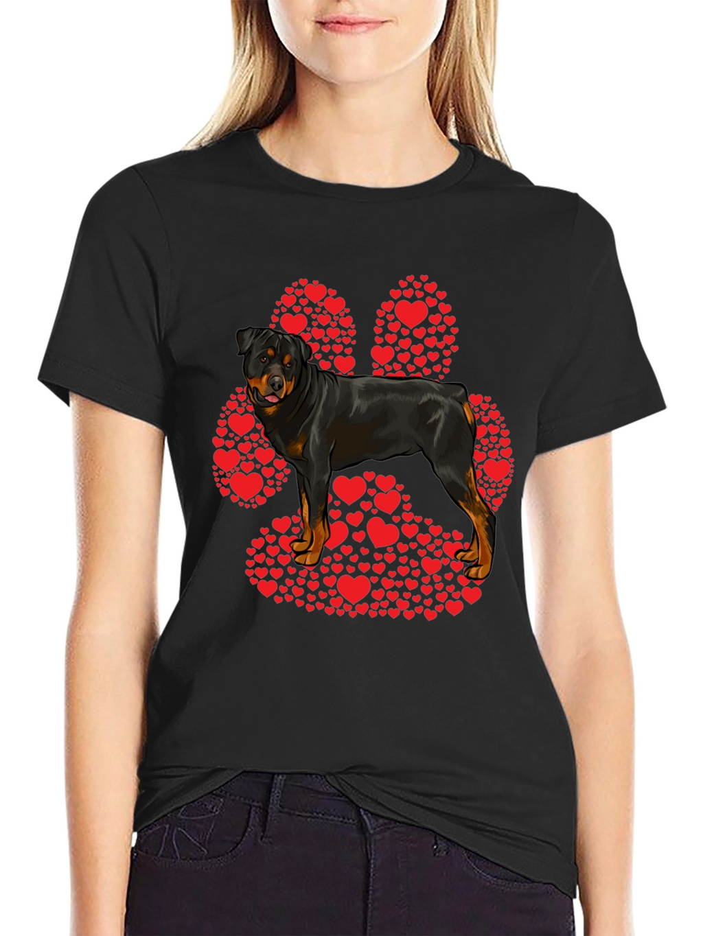 Rottweiler Paw Print Heart T-Shirt - Dog Lover Tee