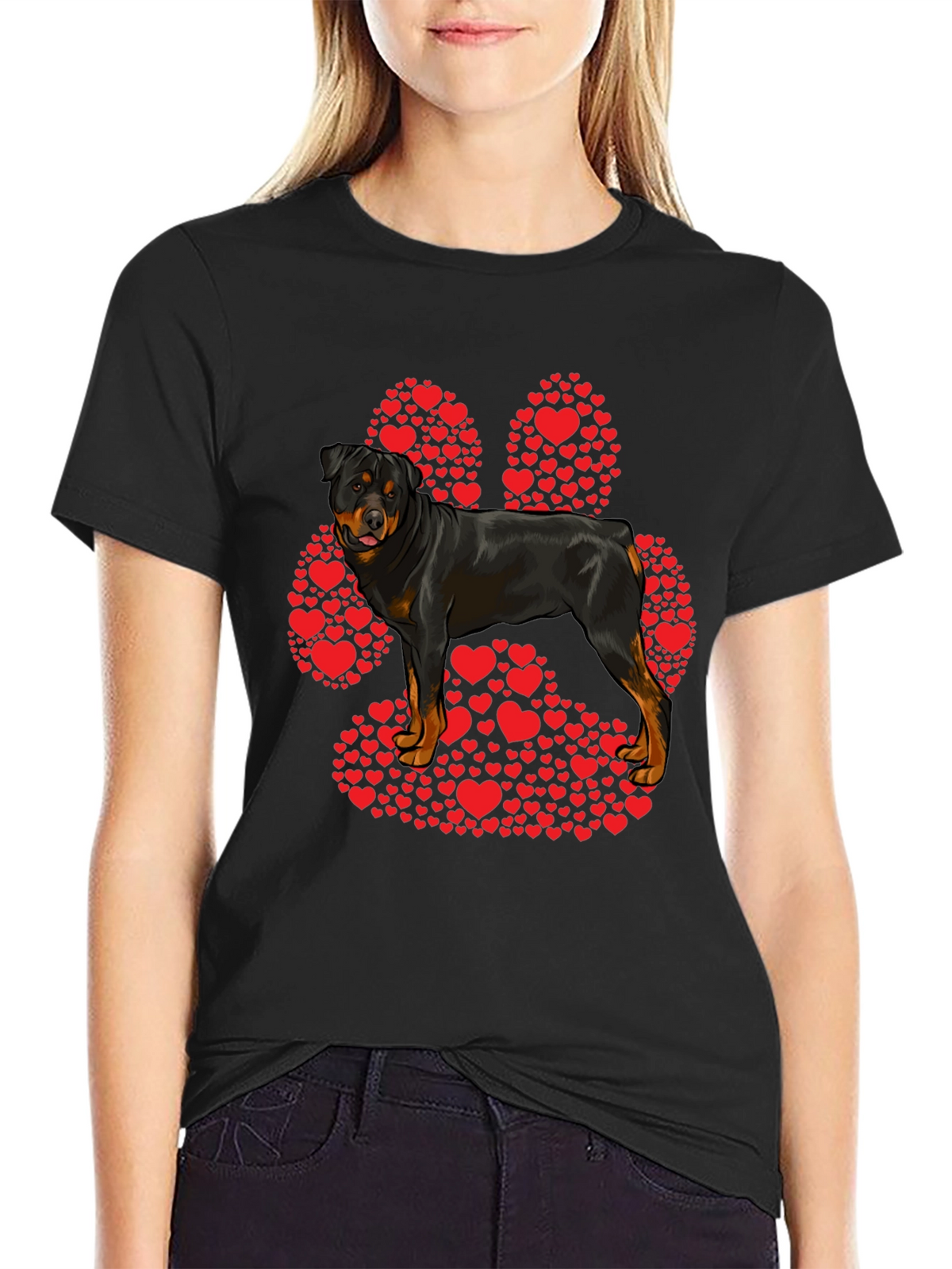 Rottweiler Paw Print Heart T-Shirt - Dog Lover Tee