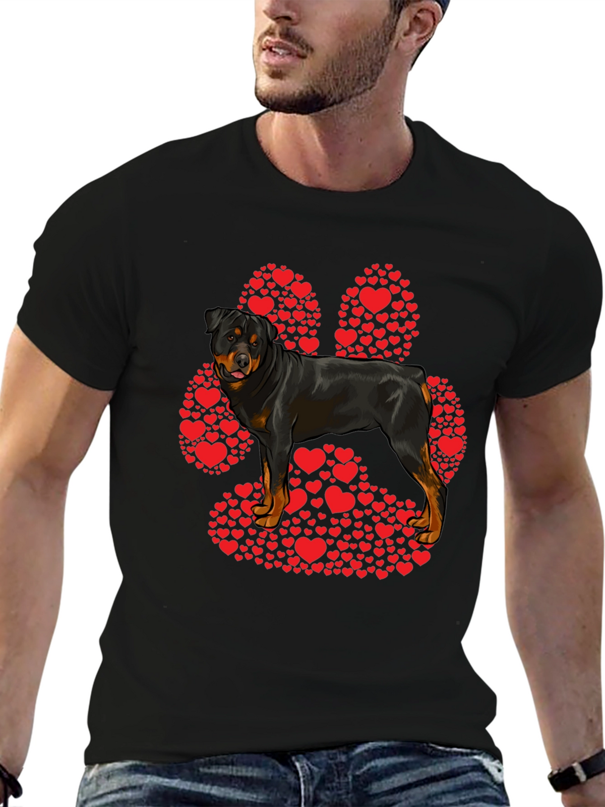 Rottweiler Paw Print Heart T-Shirt - Dog Lover Tee