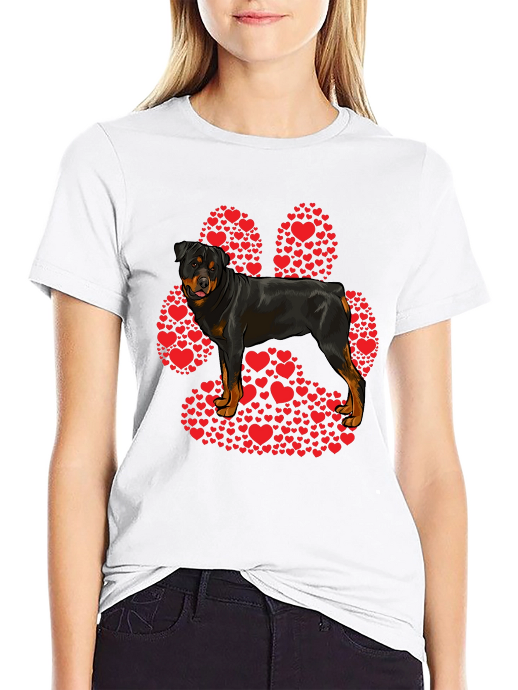 Rottweiler Paw Print Heart T-Shirt - Dog Lover Tee