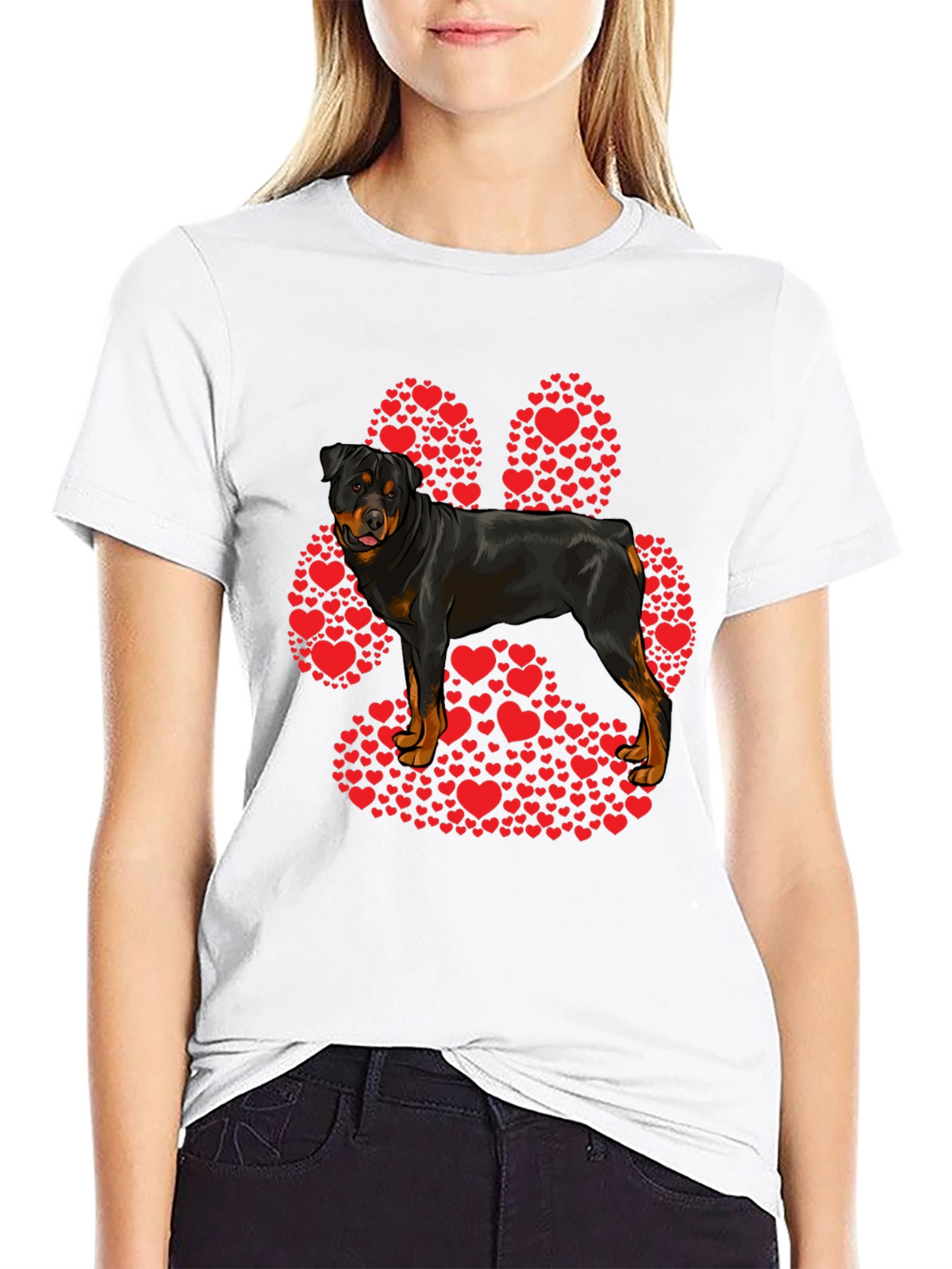 Rottweiler Paw Print Heart T-Shirt - Dog Lover Tee