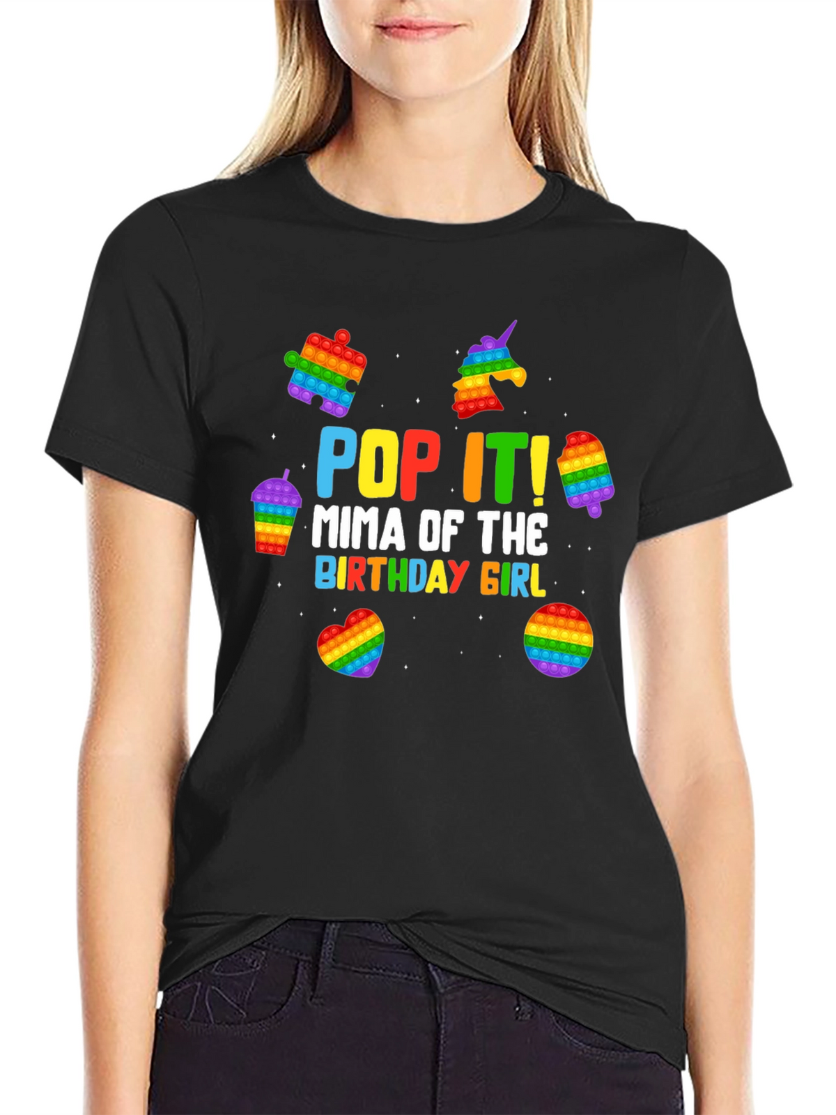 Pop It Mima Birthday Girl Black T-Shirt