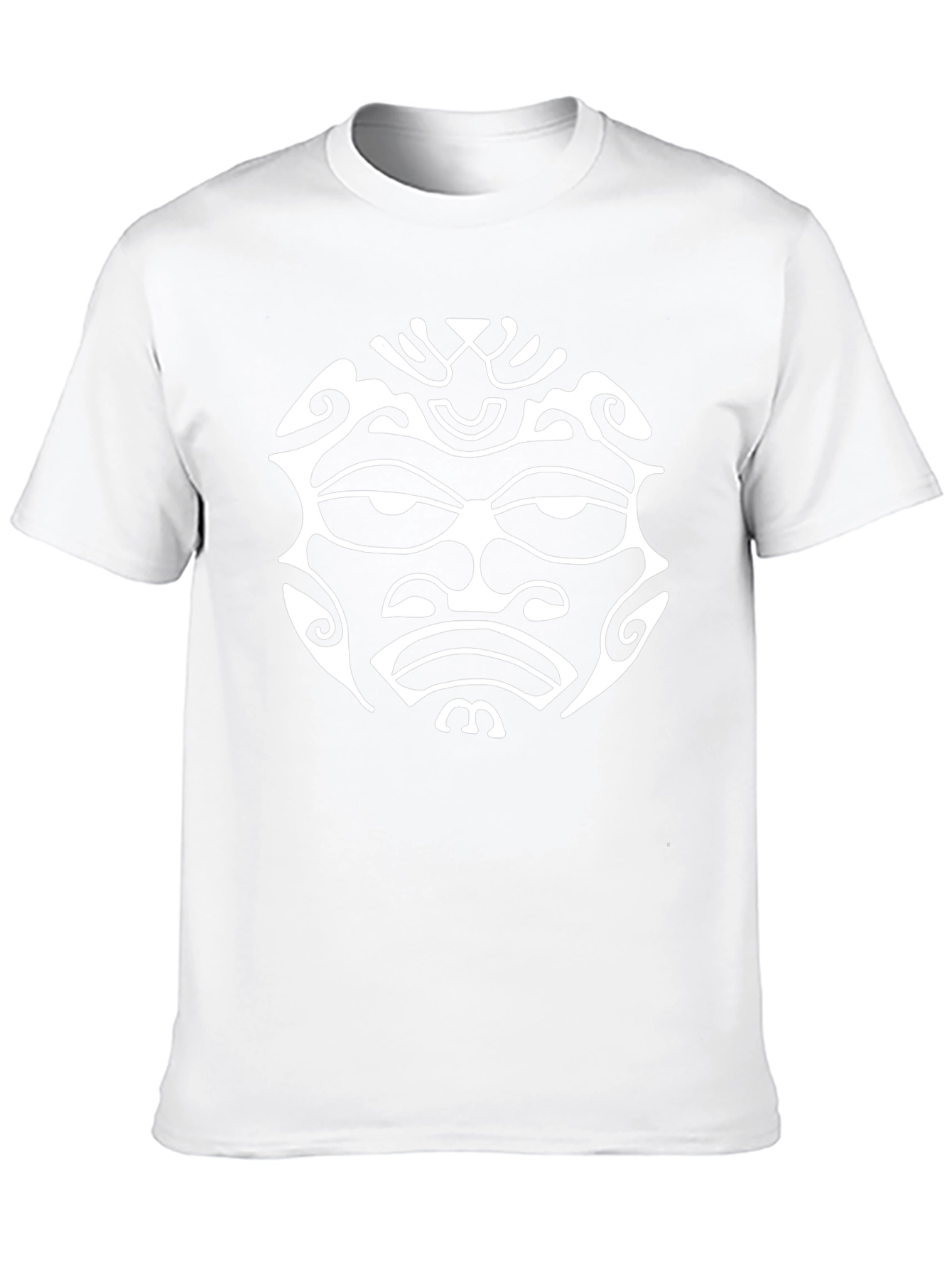 Tribal Face Graphic Tee - Bold Black Cotton T-Shirt