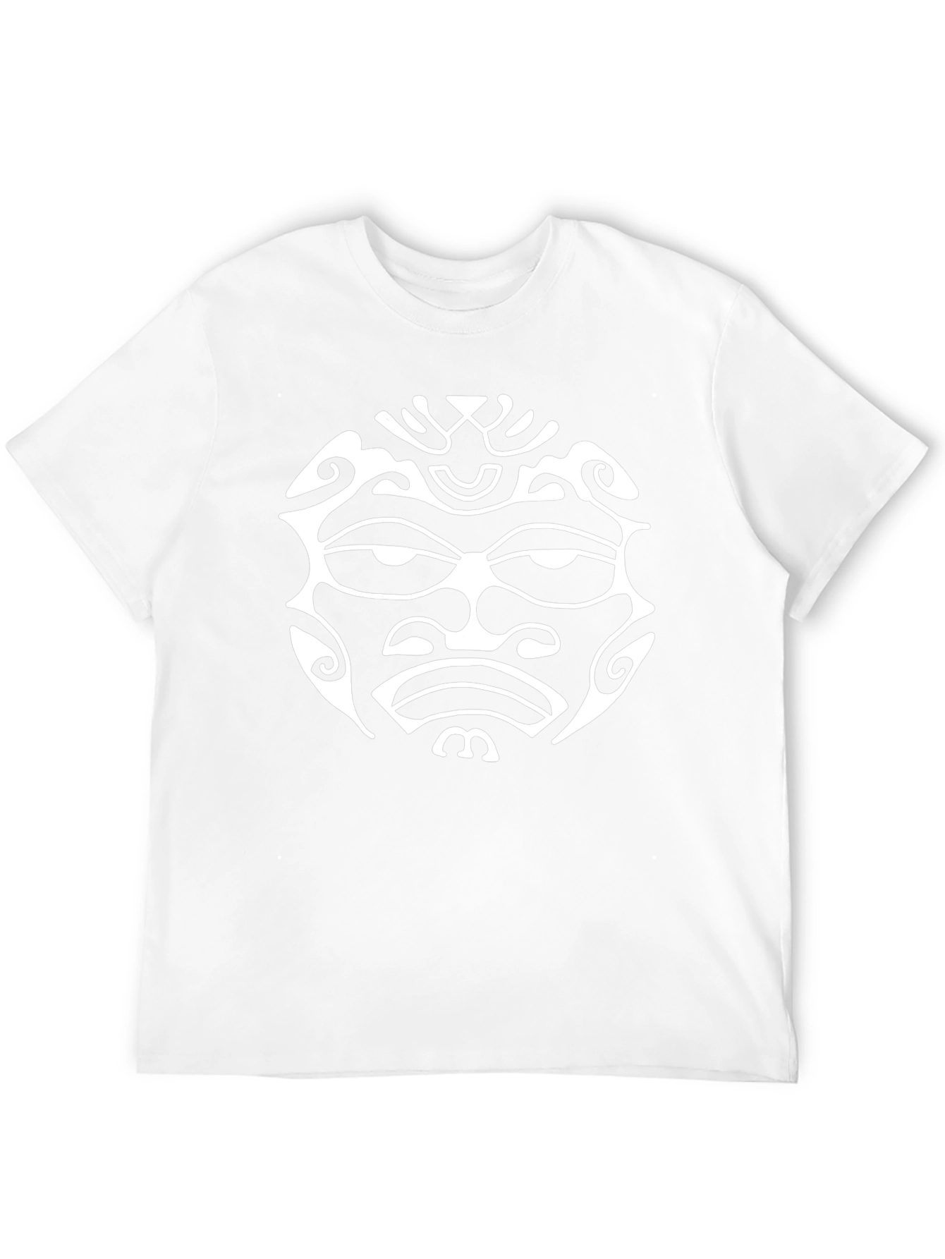 Tribal Face Graphic Tee - Bold Black Cotton T-Shirt