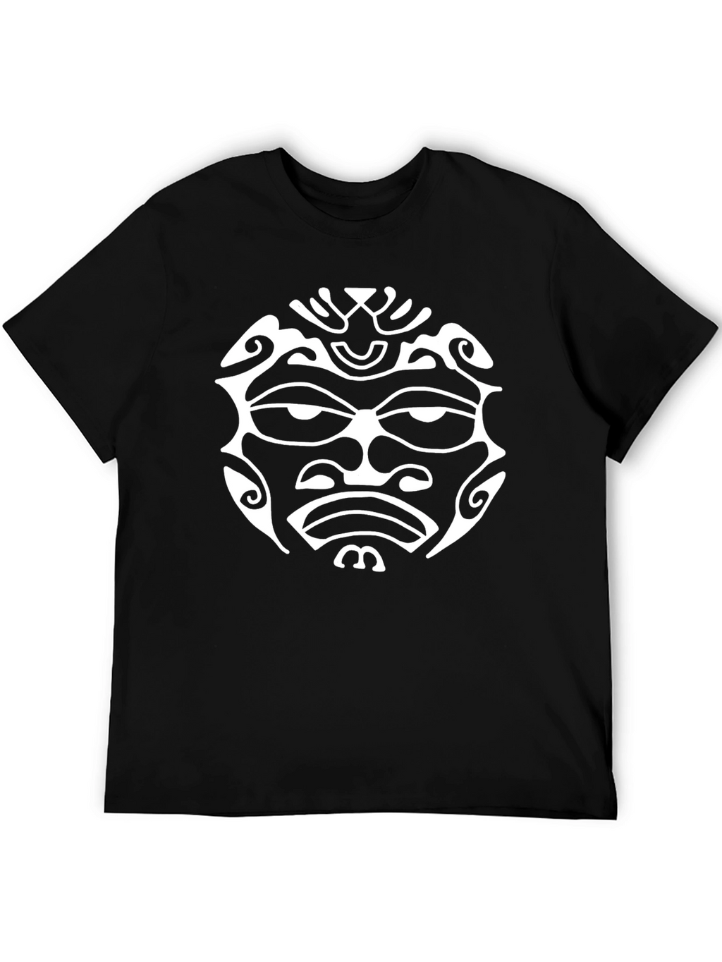 Tribal Face Graphic Tee - Bold Black Cotton T-Shirt
