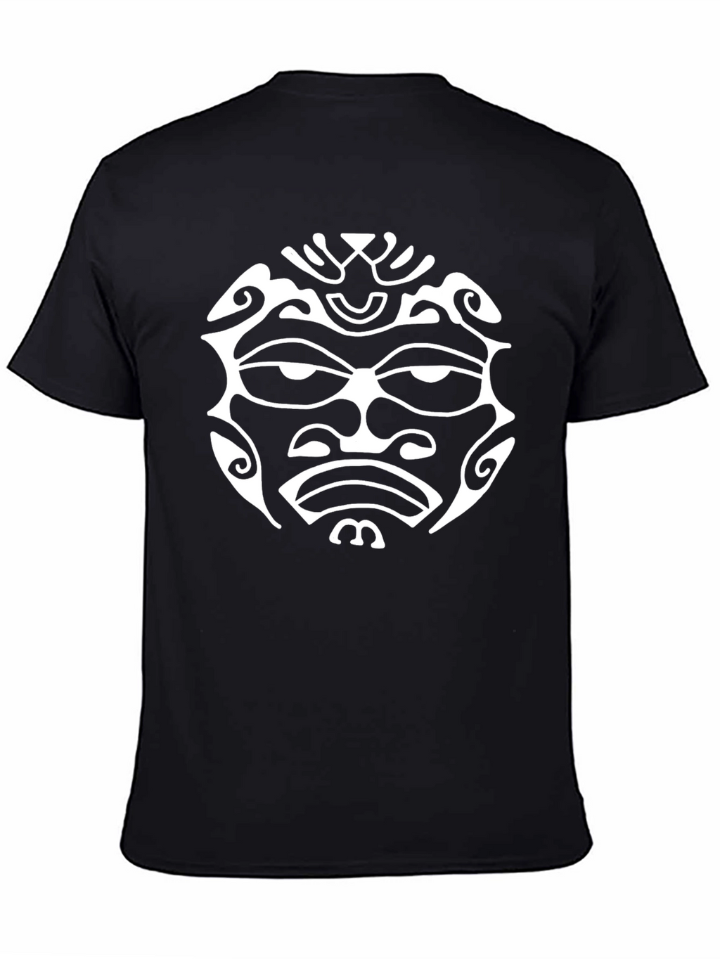 Tribal Face Graphic Tee - Bold Black Cotton T-Shirt