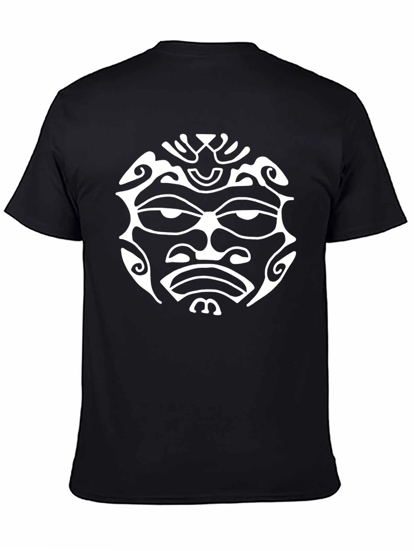 Tribal Face Graphic Tee - Bold Black Cotton T-Shirt