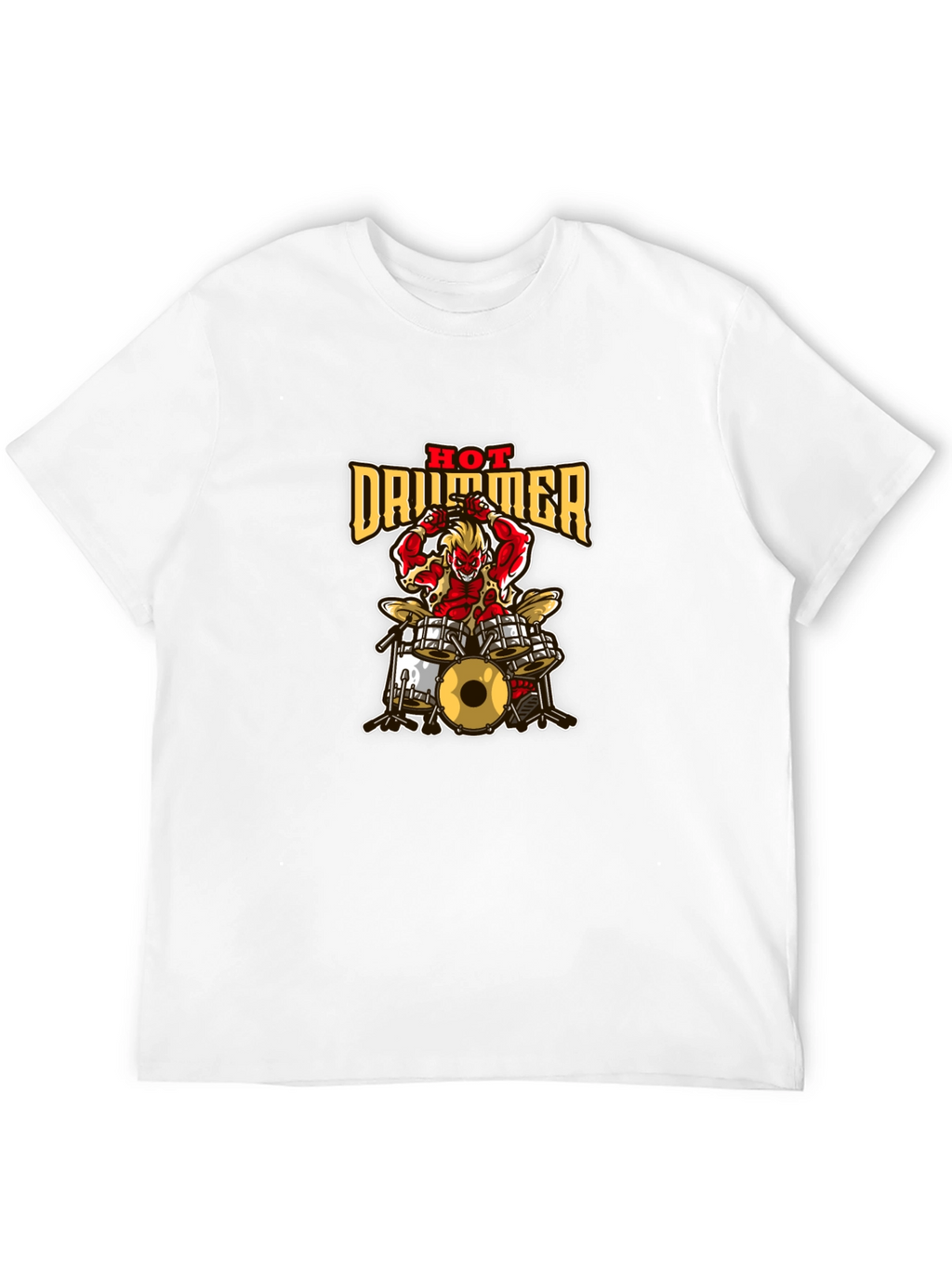 Hot Drummer Graphic Print Black T-Shirt