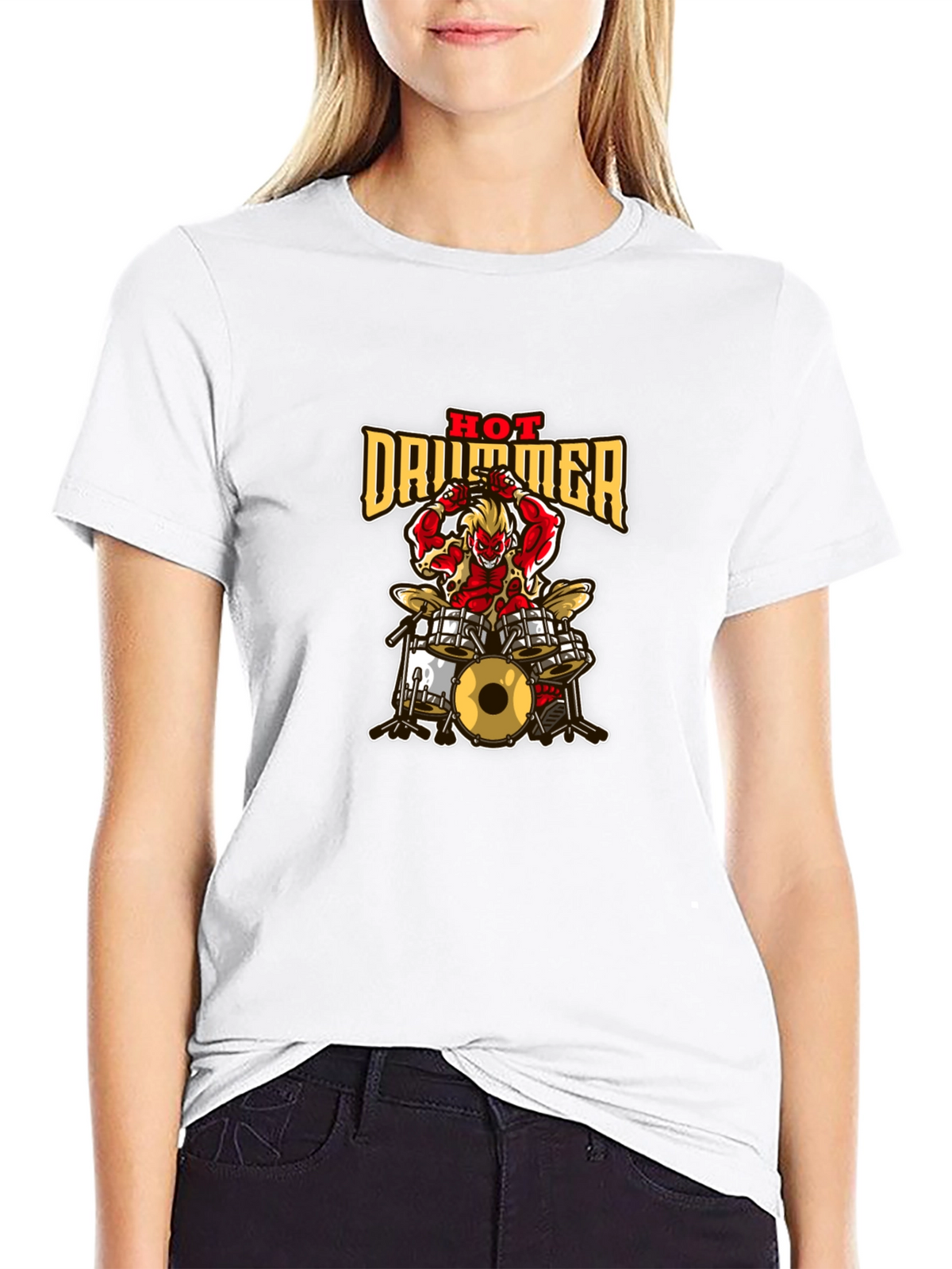 Hot Drummer Graphic Print Black T-Shirt