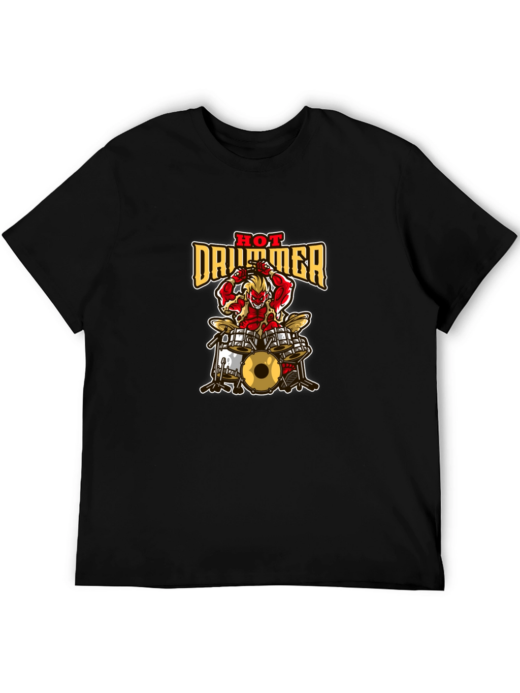 Hot Drummer Graphic Print Black T-Shirt