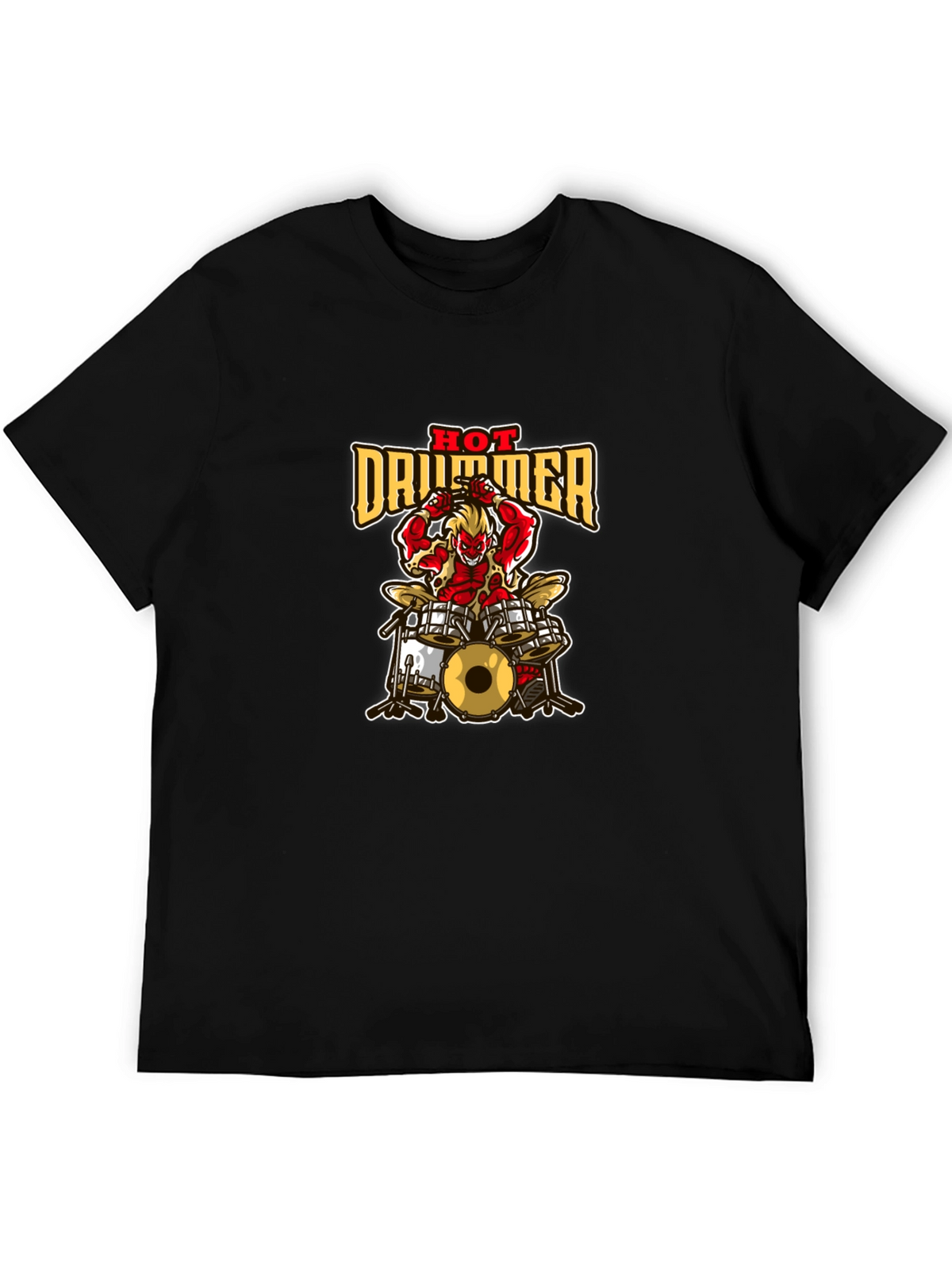 Hot Drummer Graphic Print Black T-Shirt