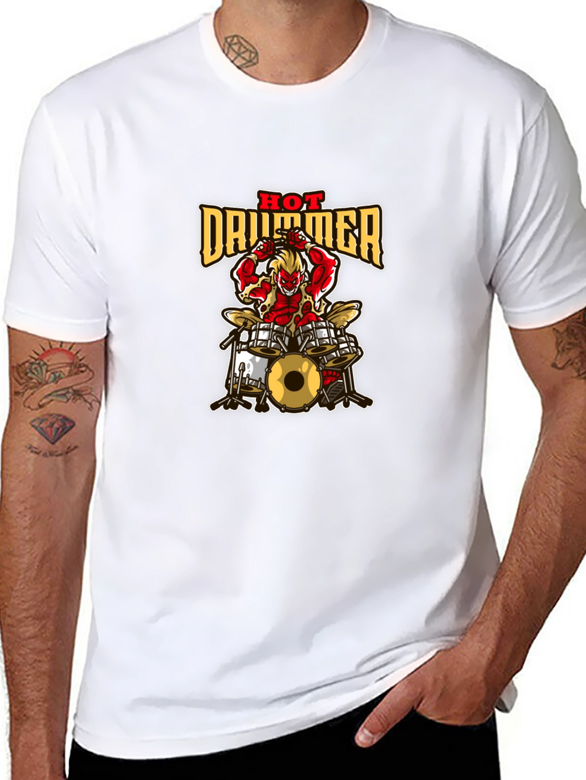 Hot Drummer Graphic Print Black T-Shirt