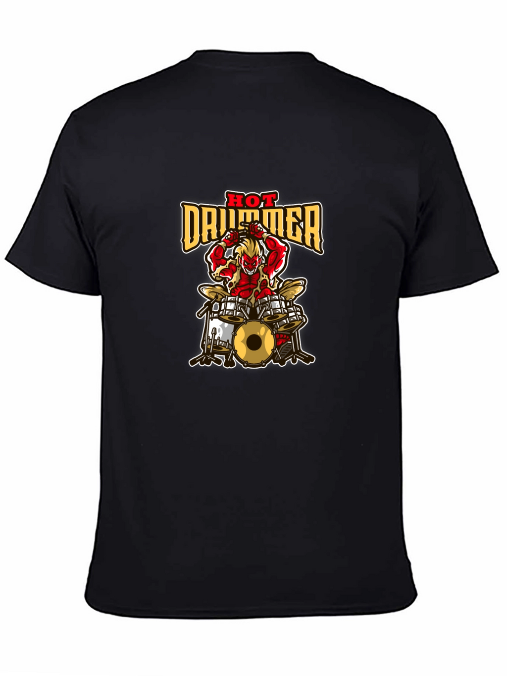 Hot Drummer Graphic Print Black T-Shirt