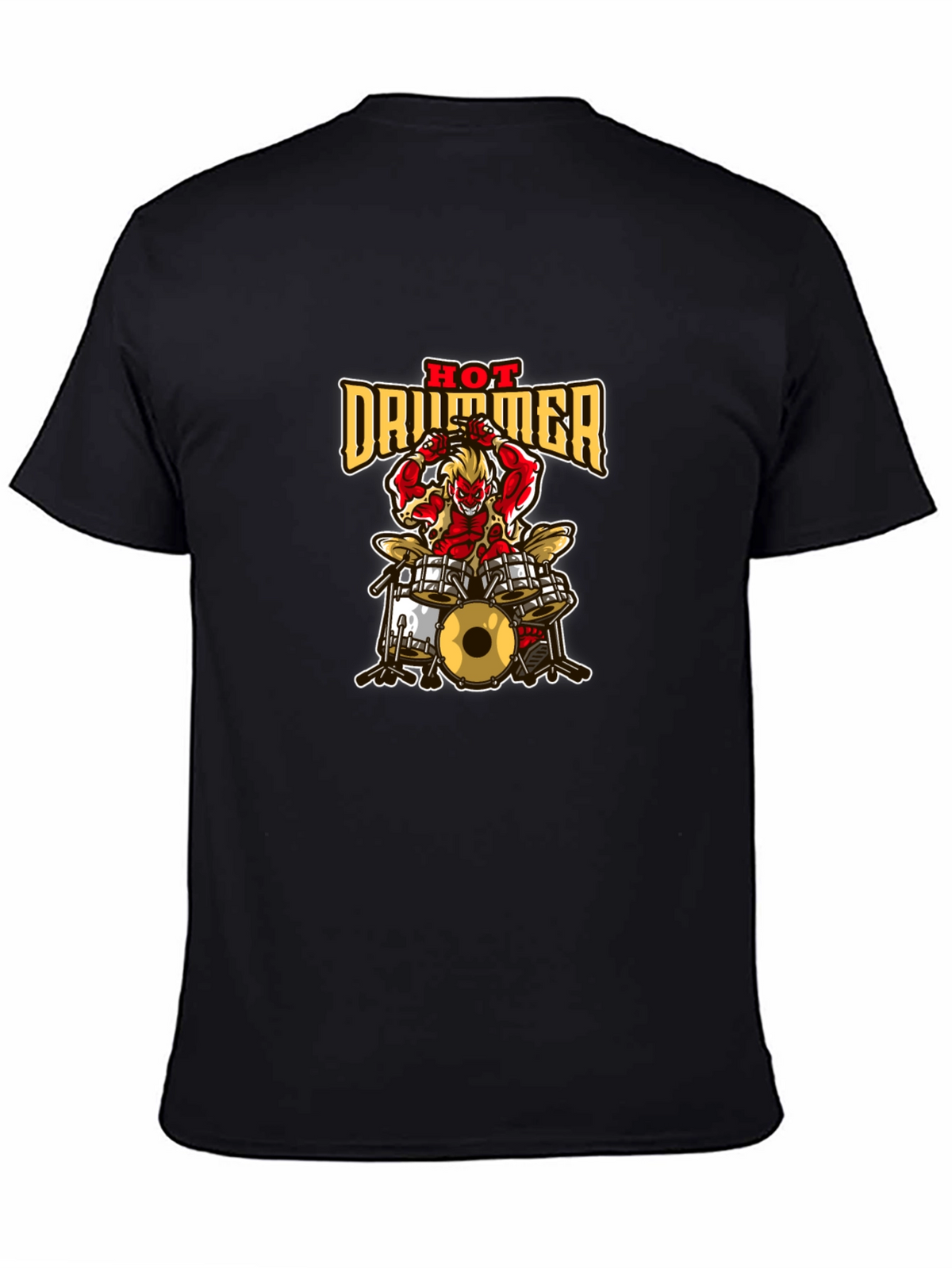 Hot Drummer Graphic Print Black T-Shirt