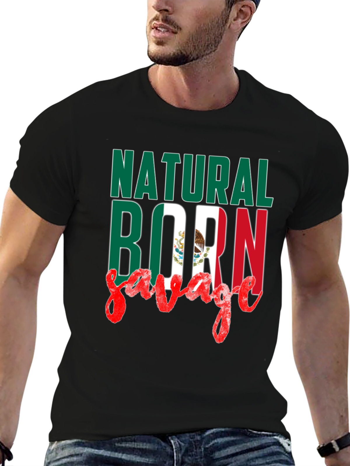 Natural Born Savage Mexican Flag T-Shirt