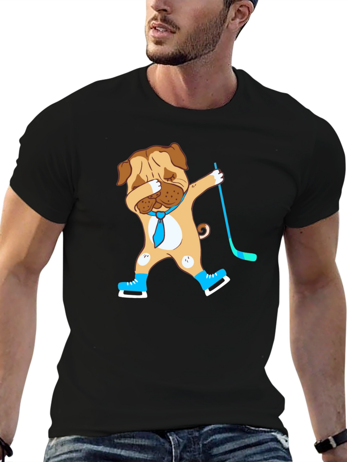 Dabbing Dog Hockey Player Graphic T-Shirt