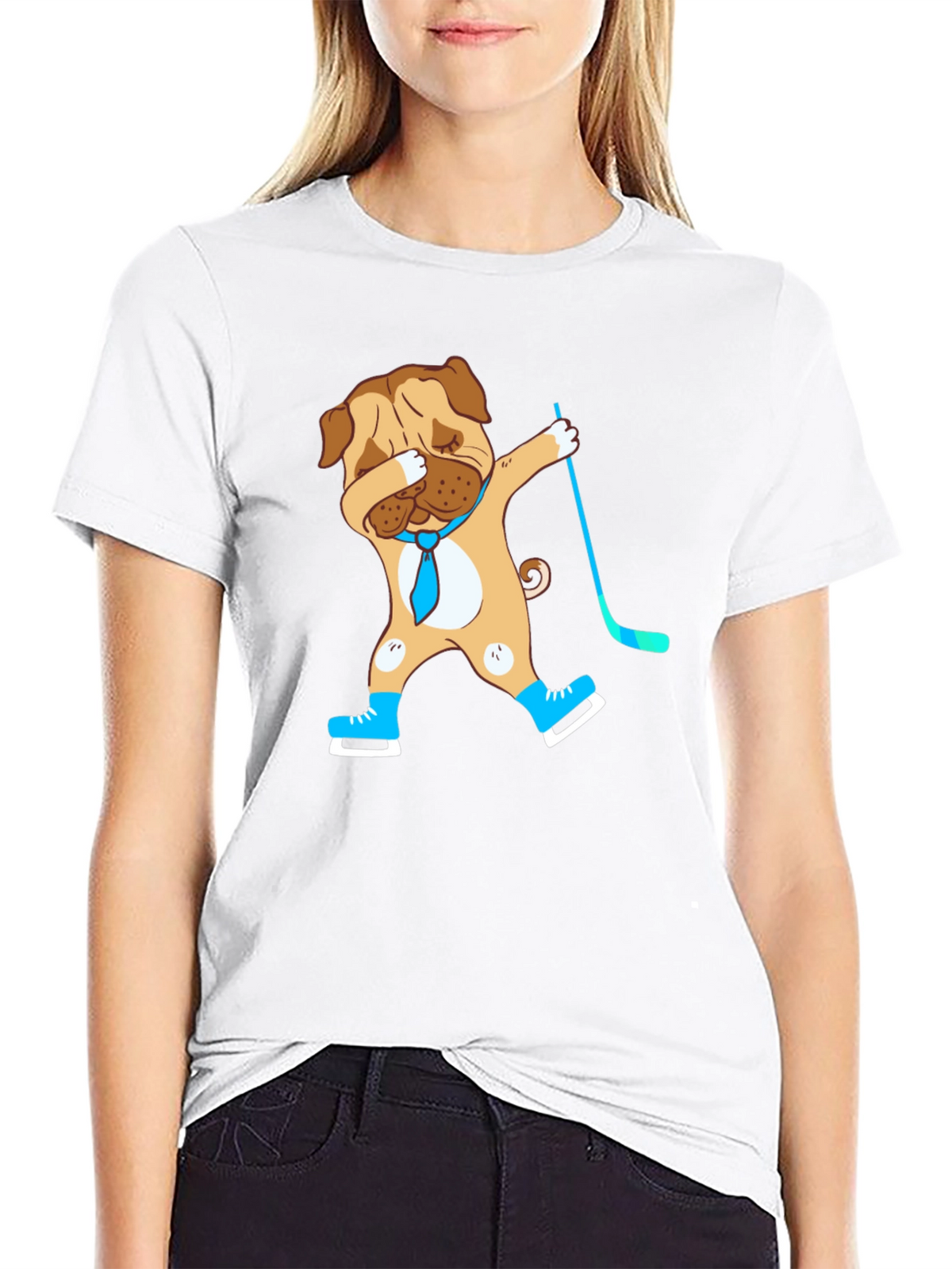 Dabbing Dog Hockey Player Graphic T-Shirt