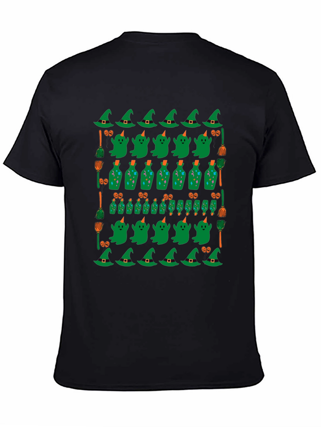Halloween Pattern T-Shirt - Witch Ghost and Potion Design