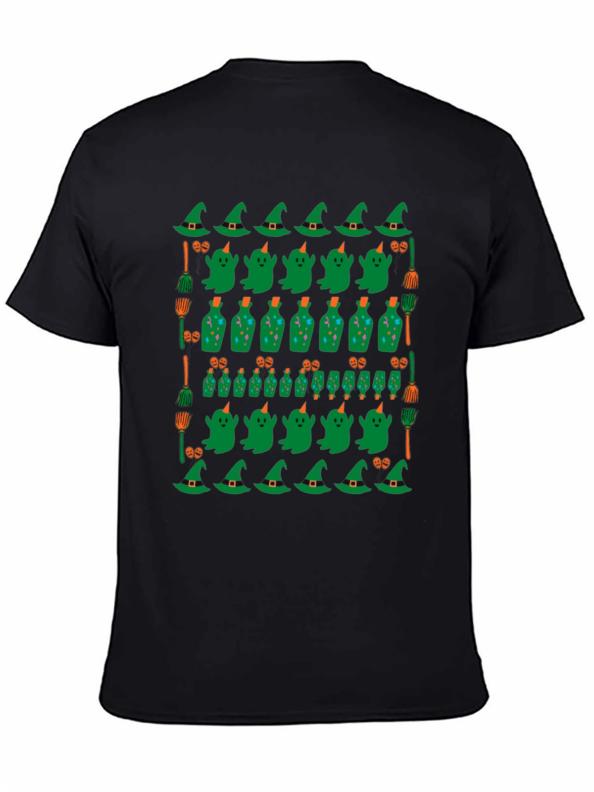 Halloween Pattern T-Shirt - Witch Ghost and Potion Design