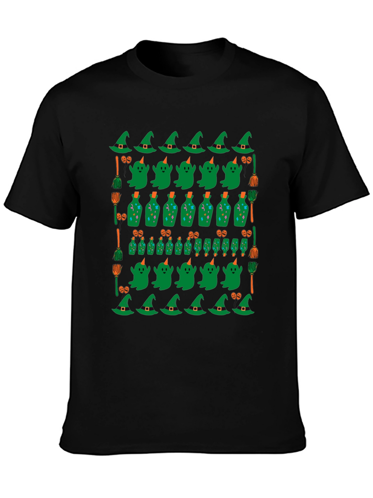Halloween Pattern T-Shirt - Witch Ghost and Potion Design