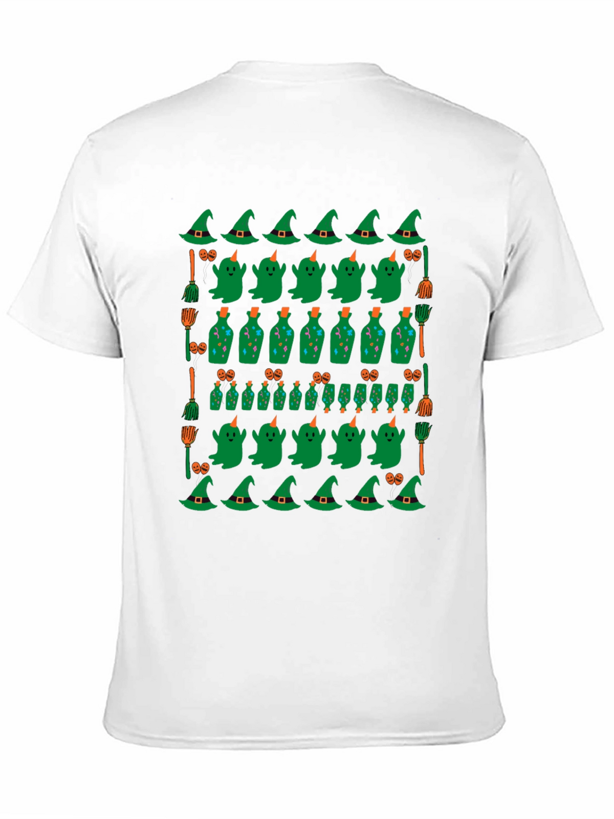 Halloween Pattern T-Shirt - Witch Ghost and Potion Design