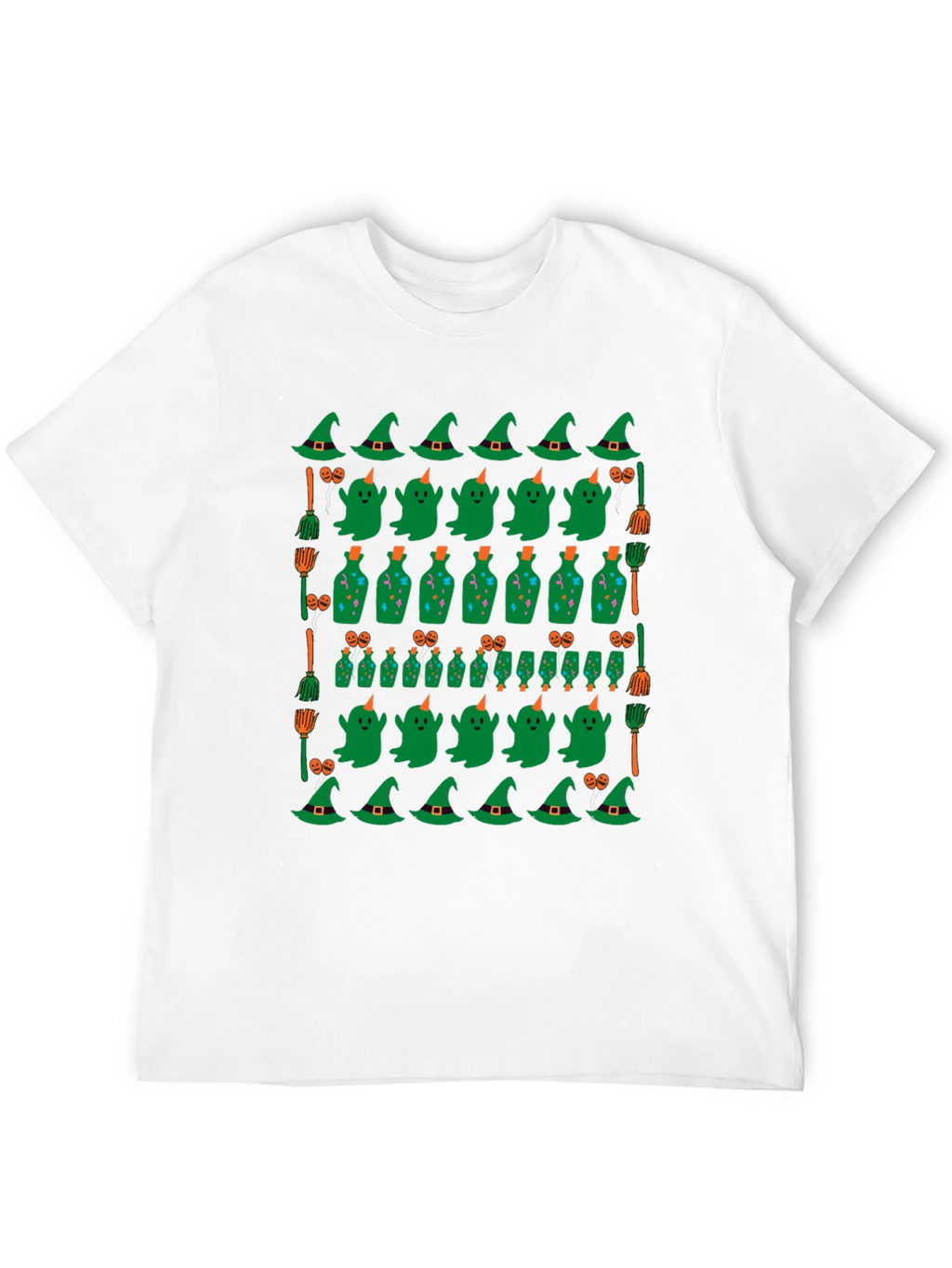 Halloween Pattern T-Shirt - Witch Ghost and Potion Design