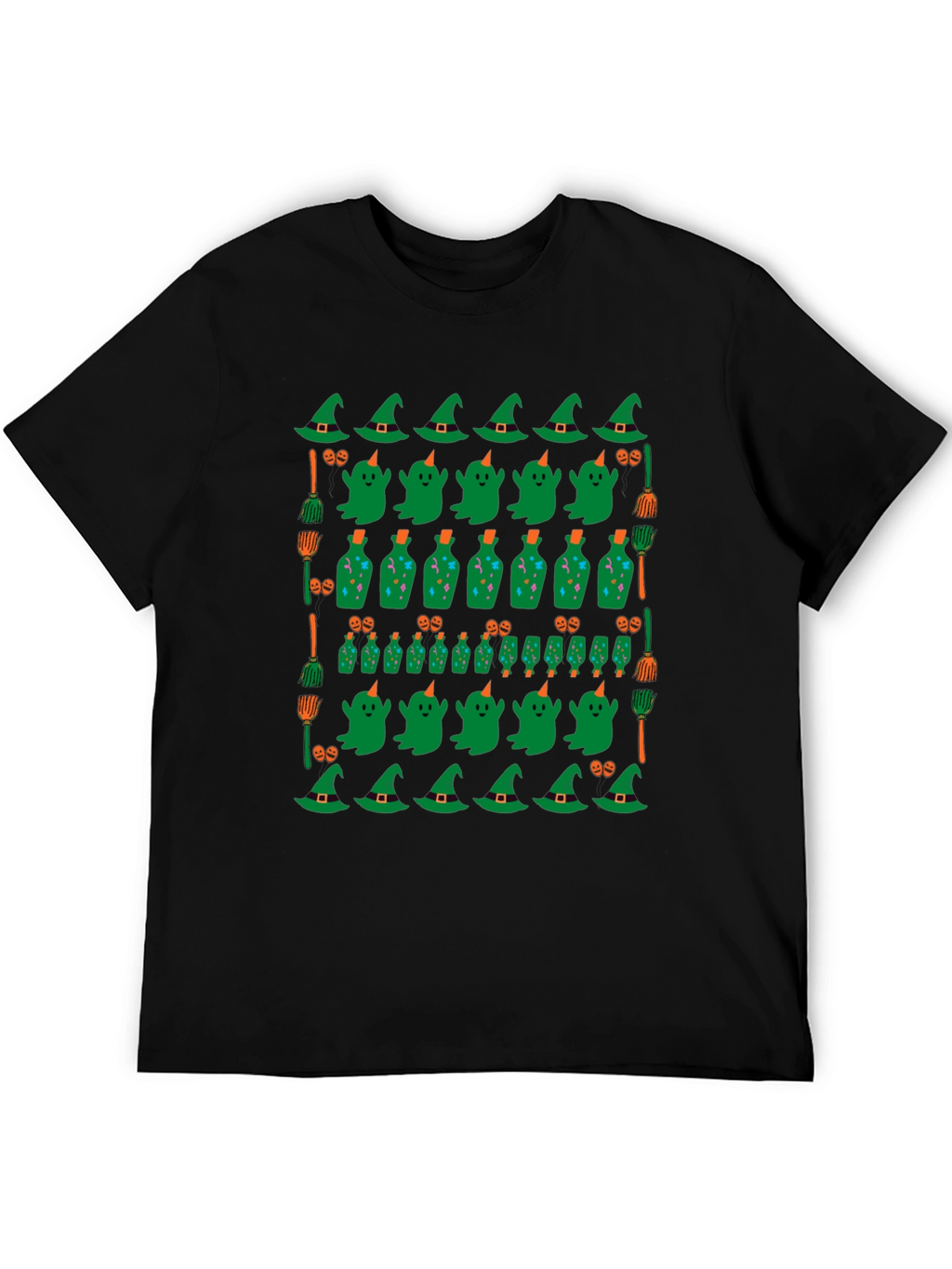 Halloween Pattern T-Shirt - Witch Ghost and Potion Design