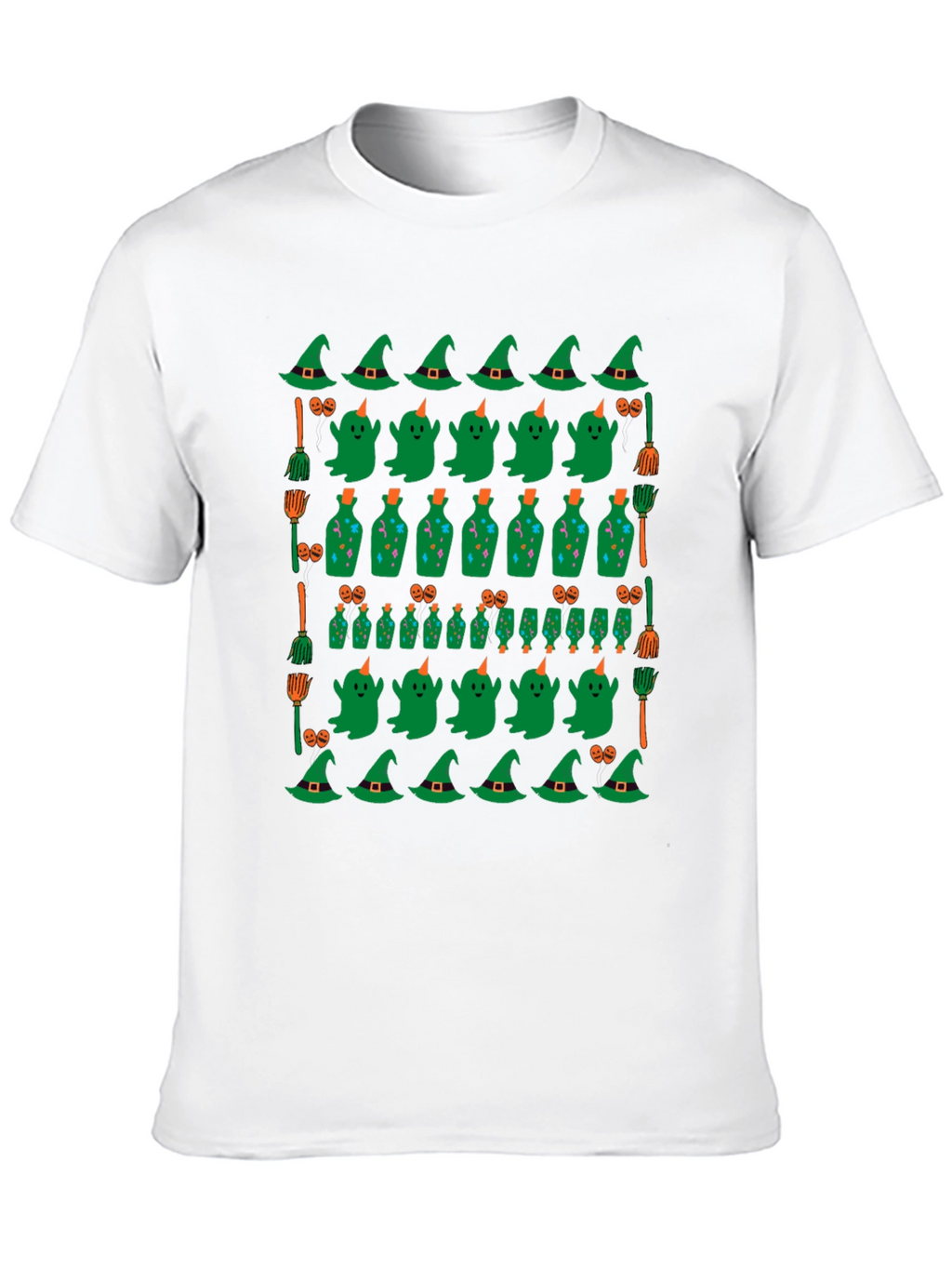 Halloween Pattern T-Shirt - Witch Ghost and Potion Design