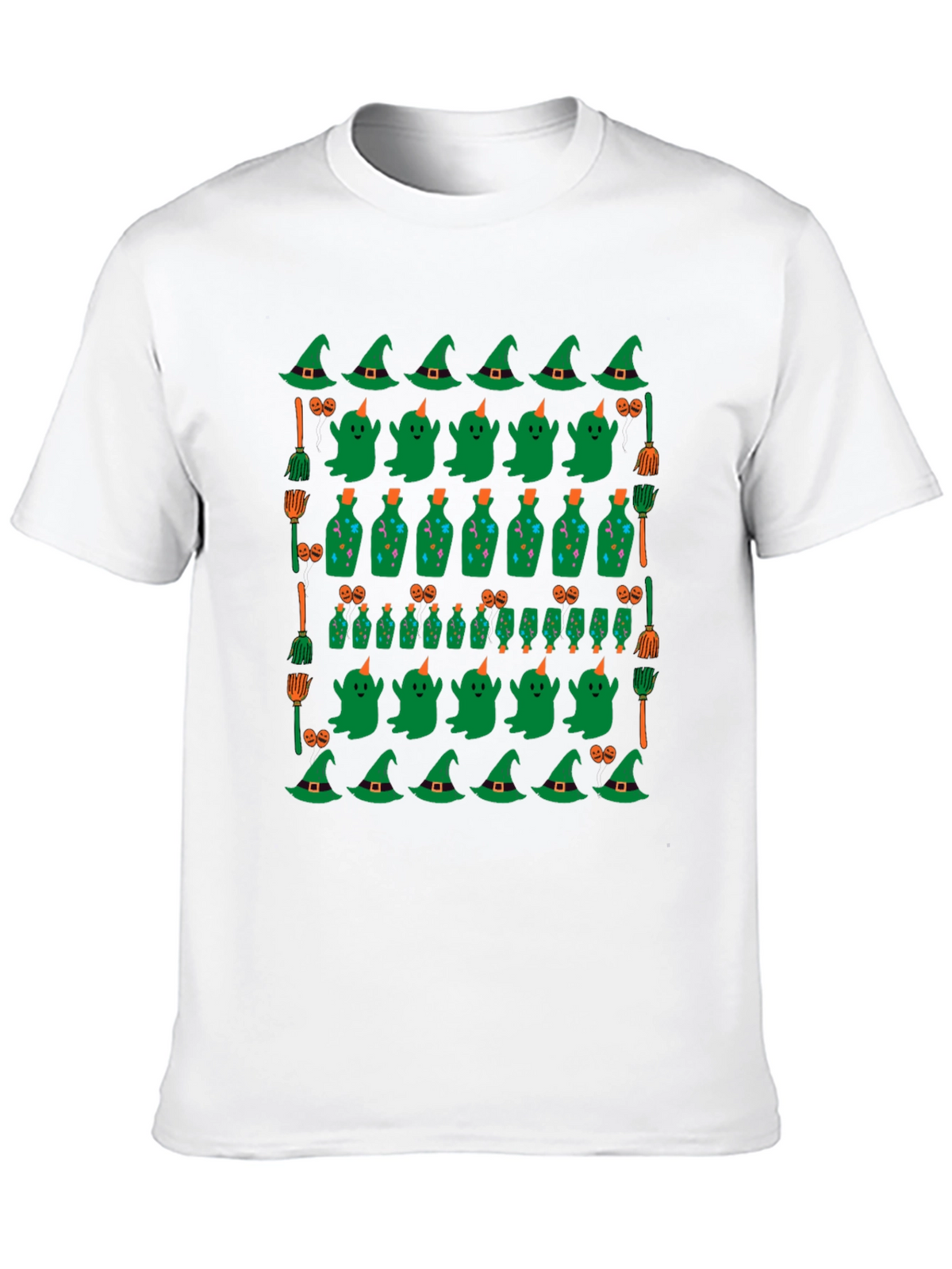 Halloween Pattern T-Shirt - Witch Ghost and Potion Design
