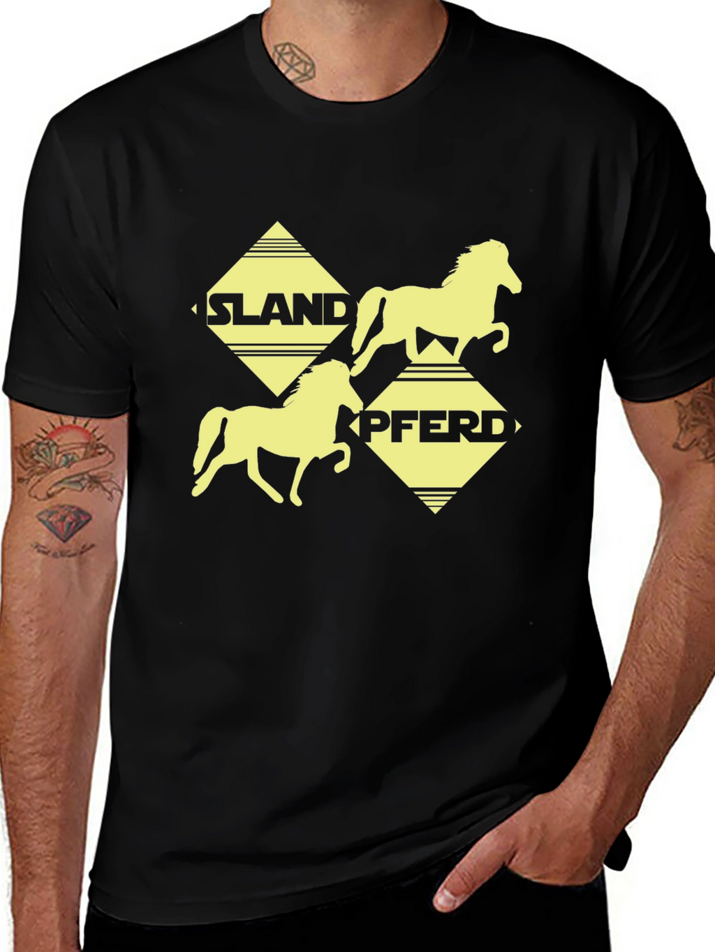 Islandpferd Graphic Tee - Black Cotton T-Shirt
