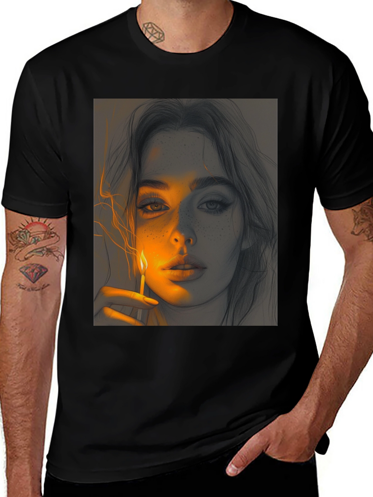 Artistic Portrait Graphic Tee - Soft Black Cotton