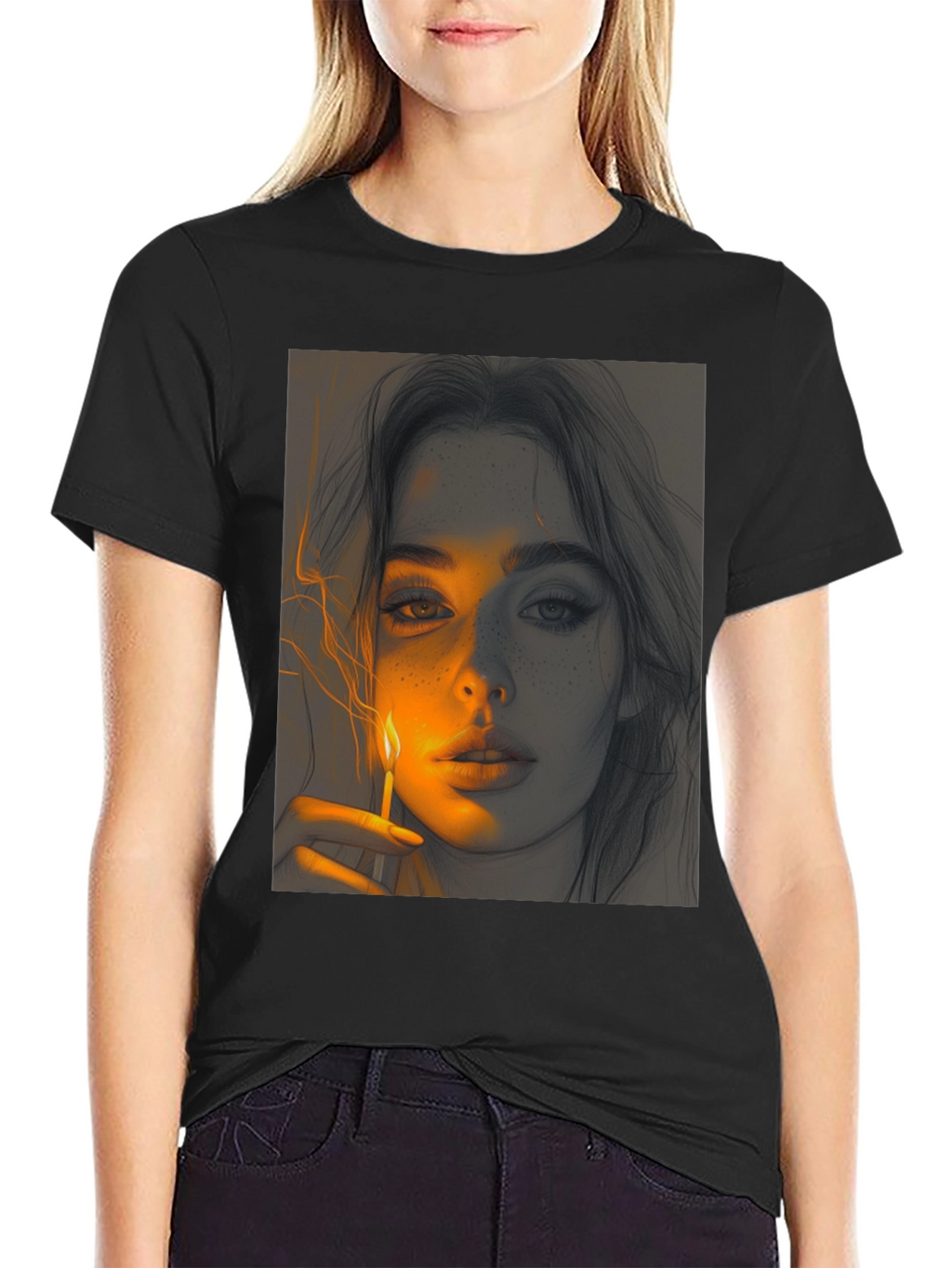 Artistic Portrait Graphic Tee - Soft Black Cotton