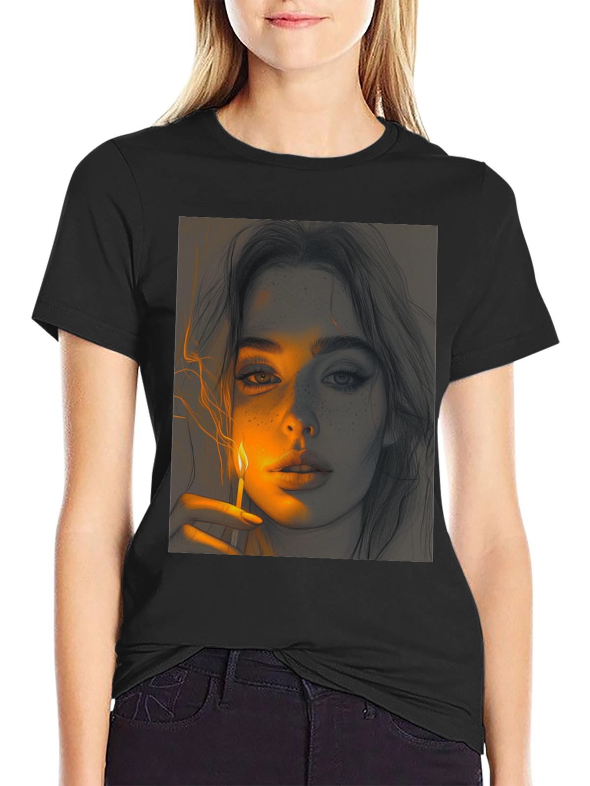 Artistic Portrait Graphic Tee - Soft Black Cotton