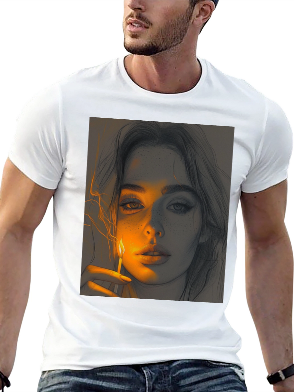 Artistic Portrait Graphic Tee - Soft Black Cotton