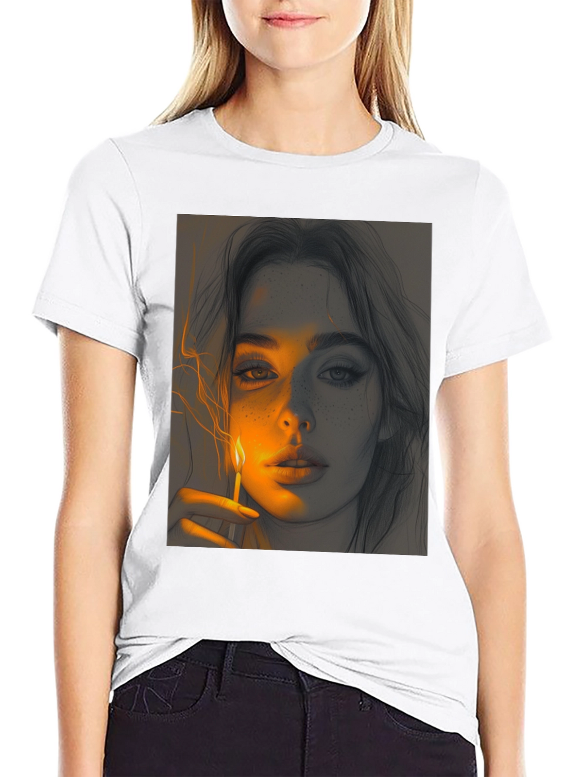 Artistic Portrait Graphic Tee - Soft Black Cotton