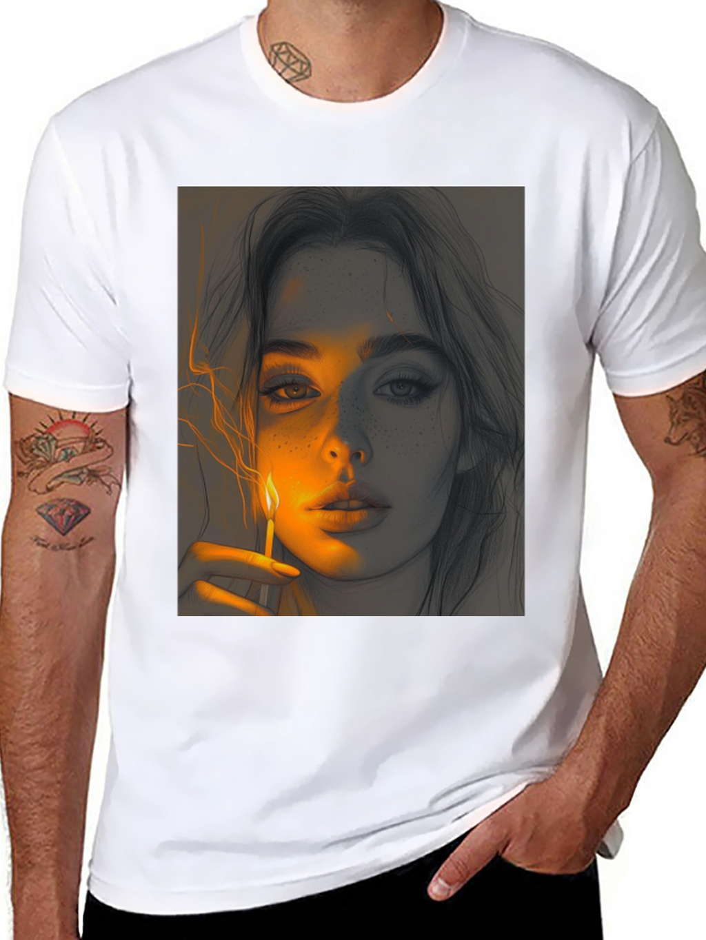 Artistic Portrait Graphic Tee - Soft Black Cotton