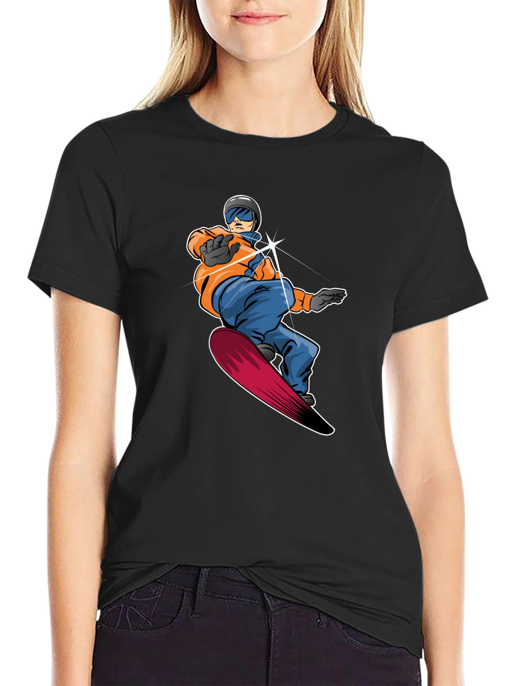 Cool Snowboarder Graphic Tee - Black Cotton