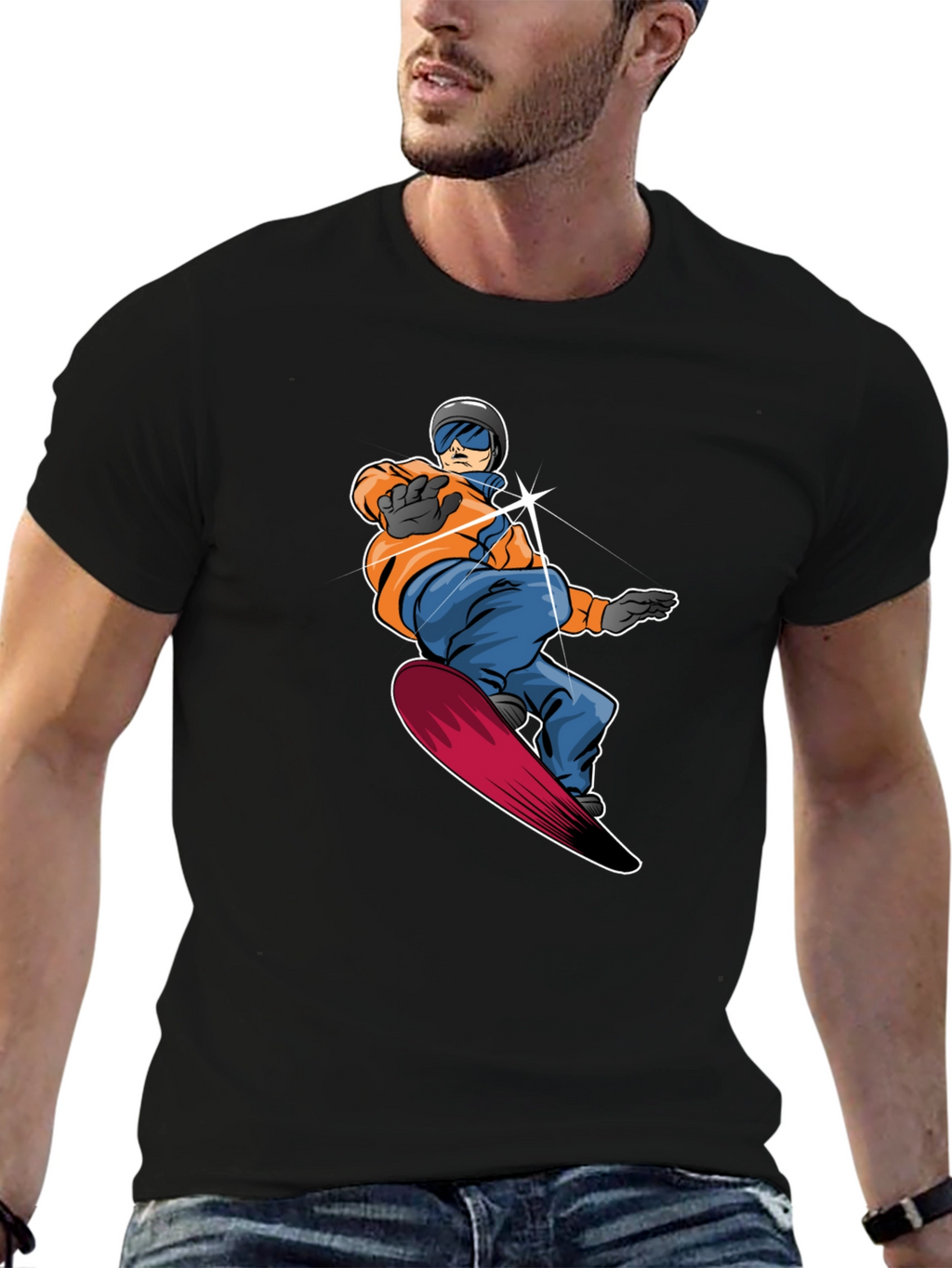Cool Snowboarder Graphic Tee - Black Cotton