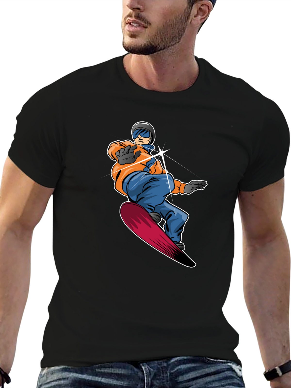 Cool Snowboarder Graphic Tee - Black Cotton