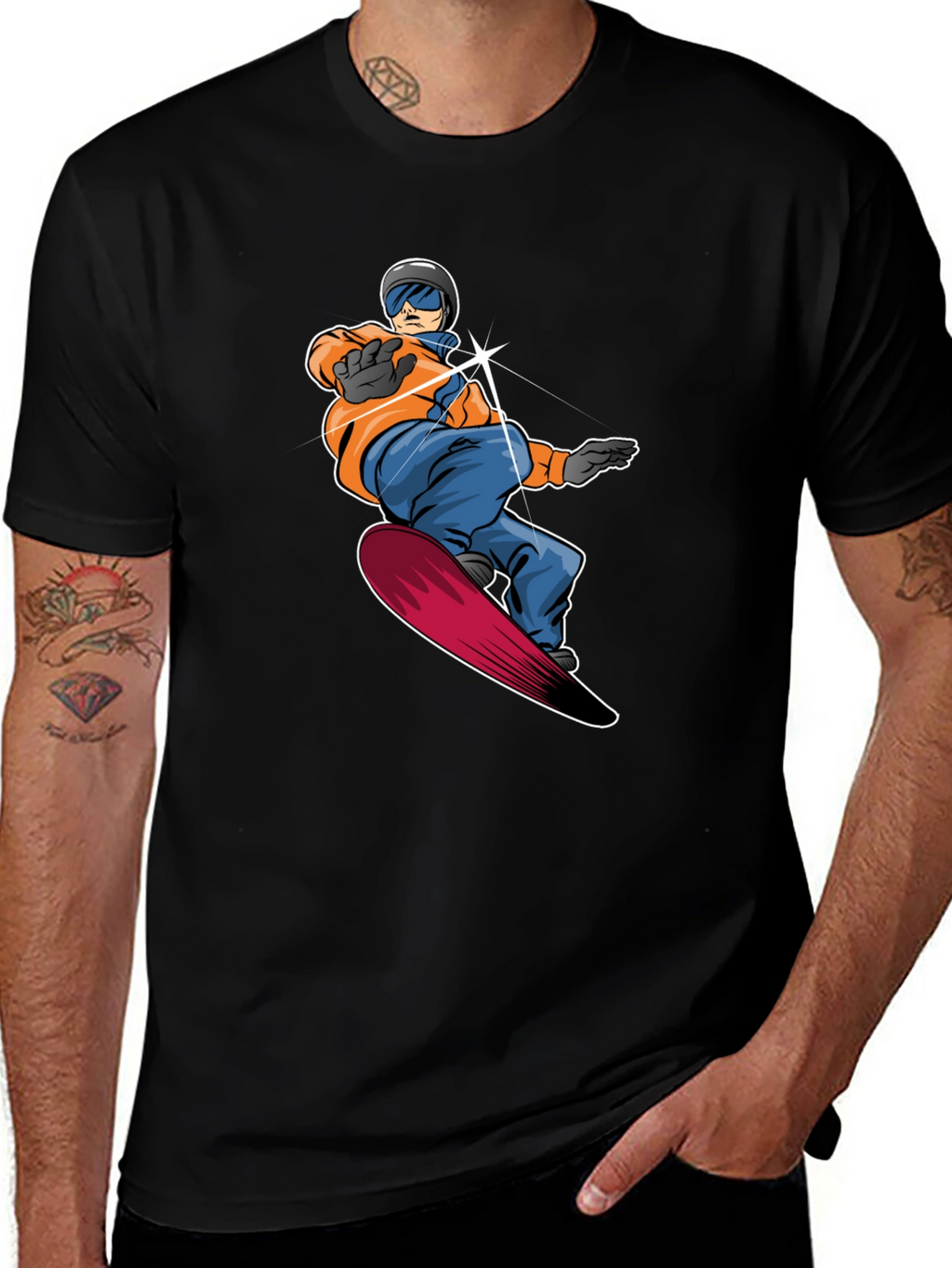 Cool Snowboarder Graphic Tee - Black Cotton