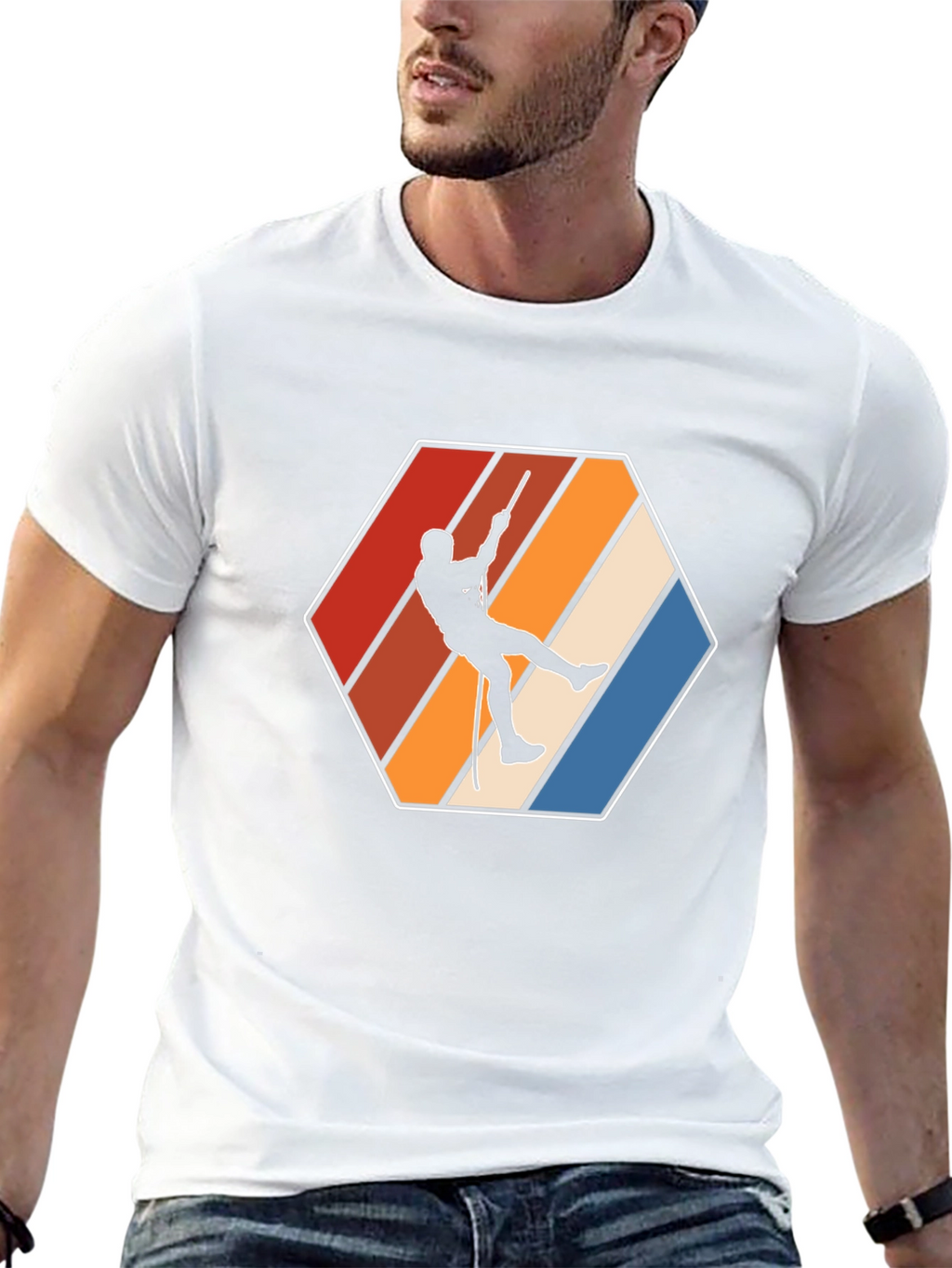 Retro Rock Climbing T-Shirt - Unique Hexagon Design