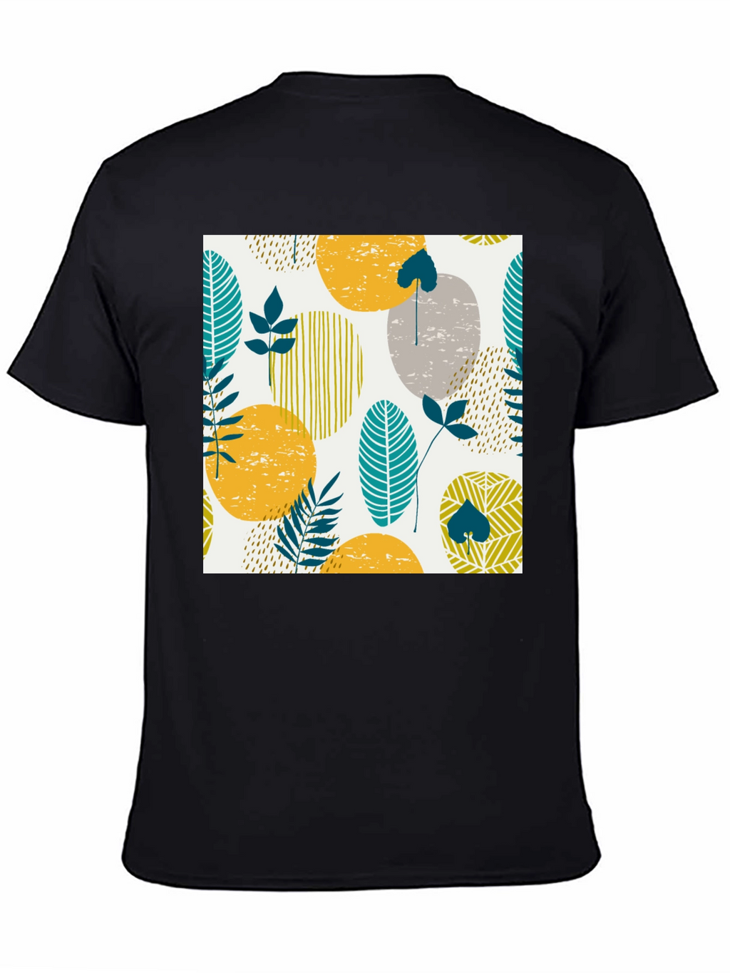 Modern Leaf Print Black T-Shirt