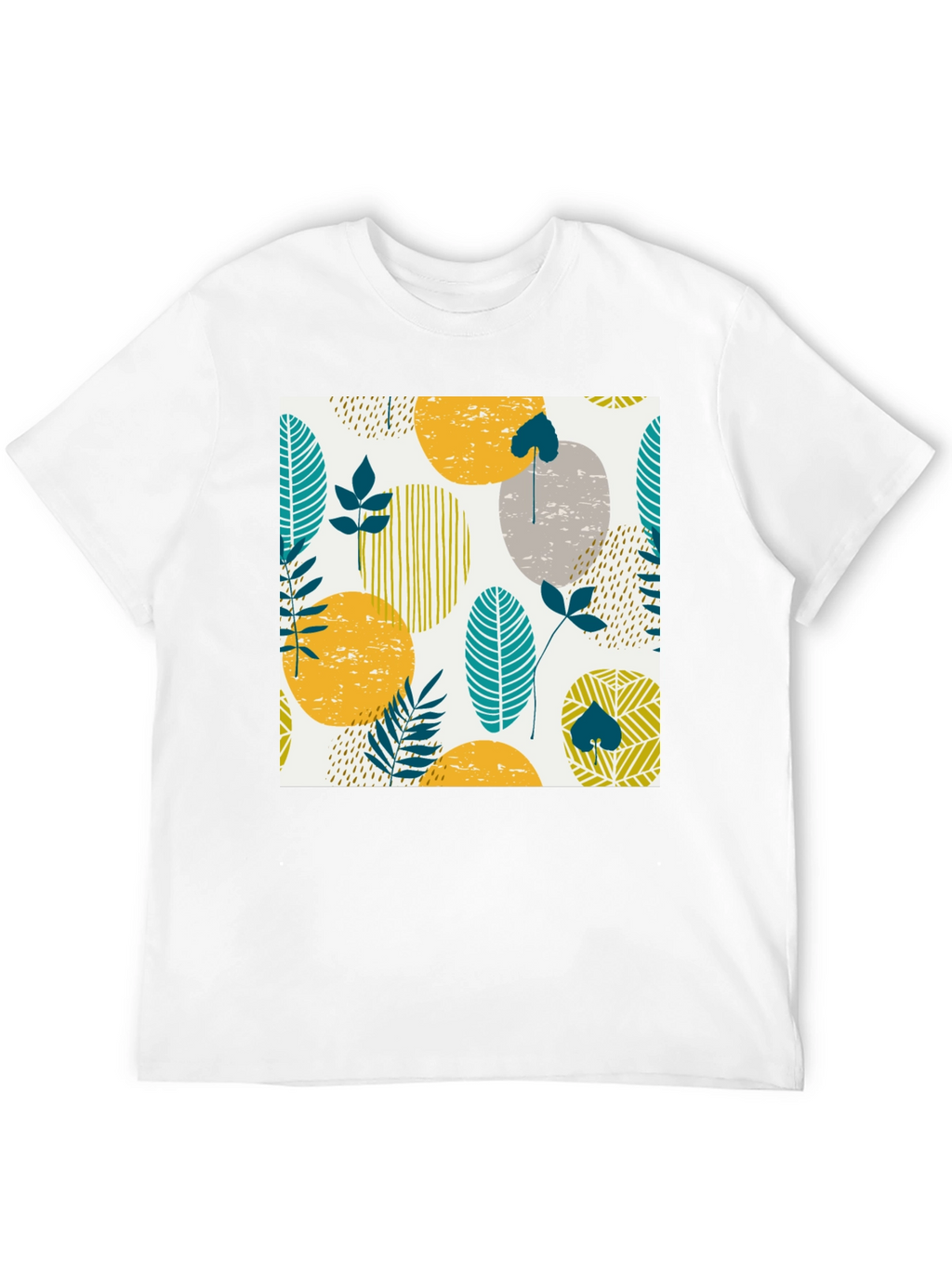 Modern Leaf Print Black T-Shirt