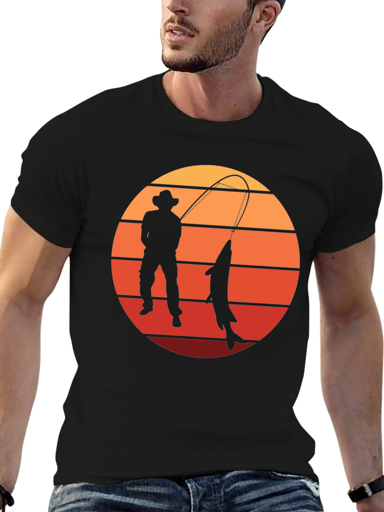 Fisherman Sunset Graphic T-Shirt