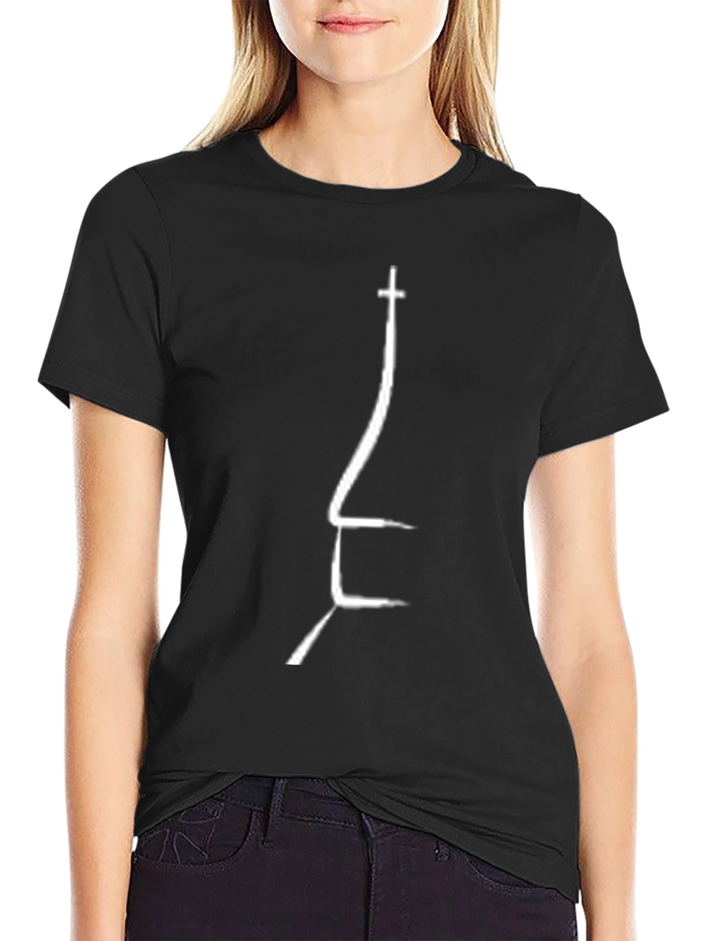 Minimalist Church Outline Black T-Shirt
