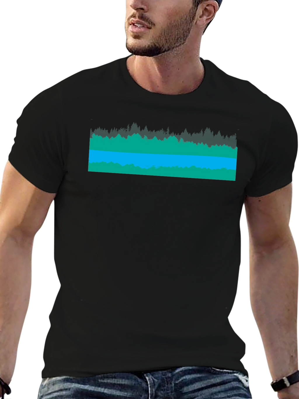 Nature Scene Graphic Black T-Shirt