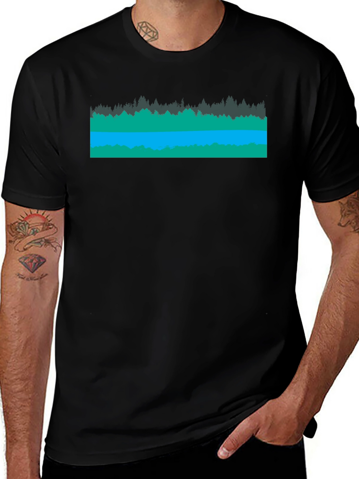 Nature Scene Graphic Black T-Shirt